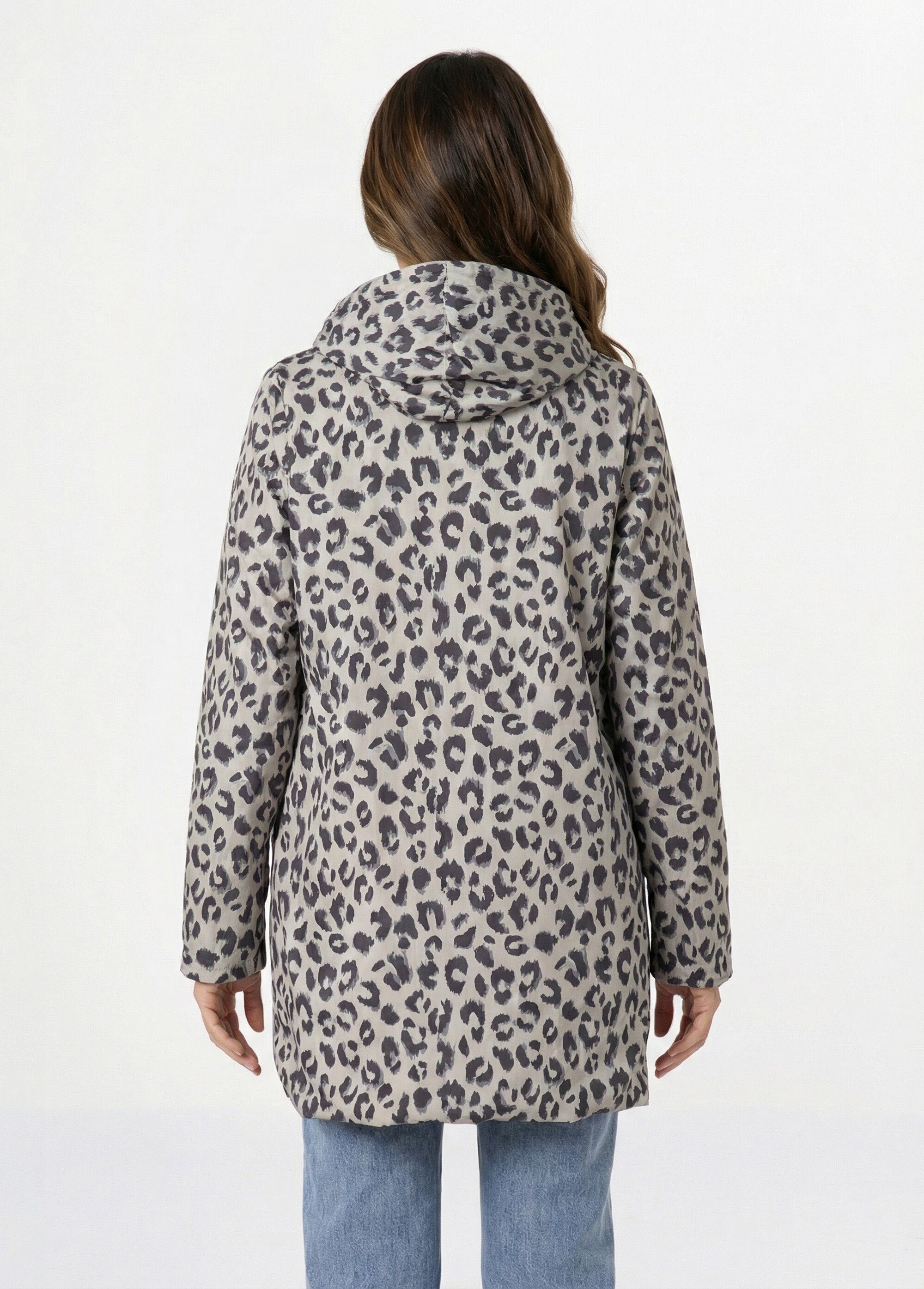 Coupe vent déperlant long motif léopard Femme NOIR ET LEOPARD LJ-5012LEO DO2