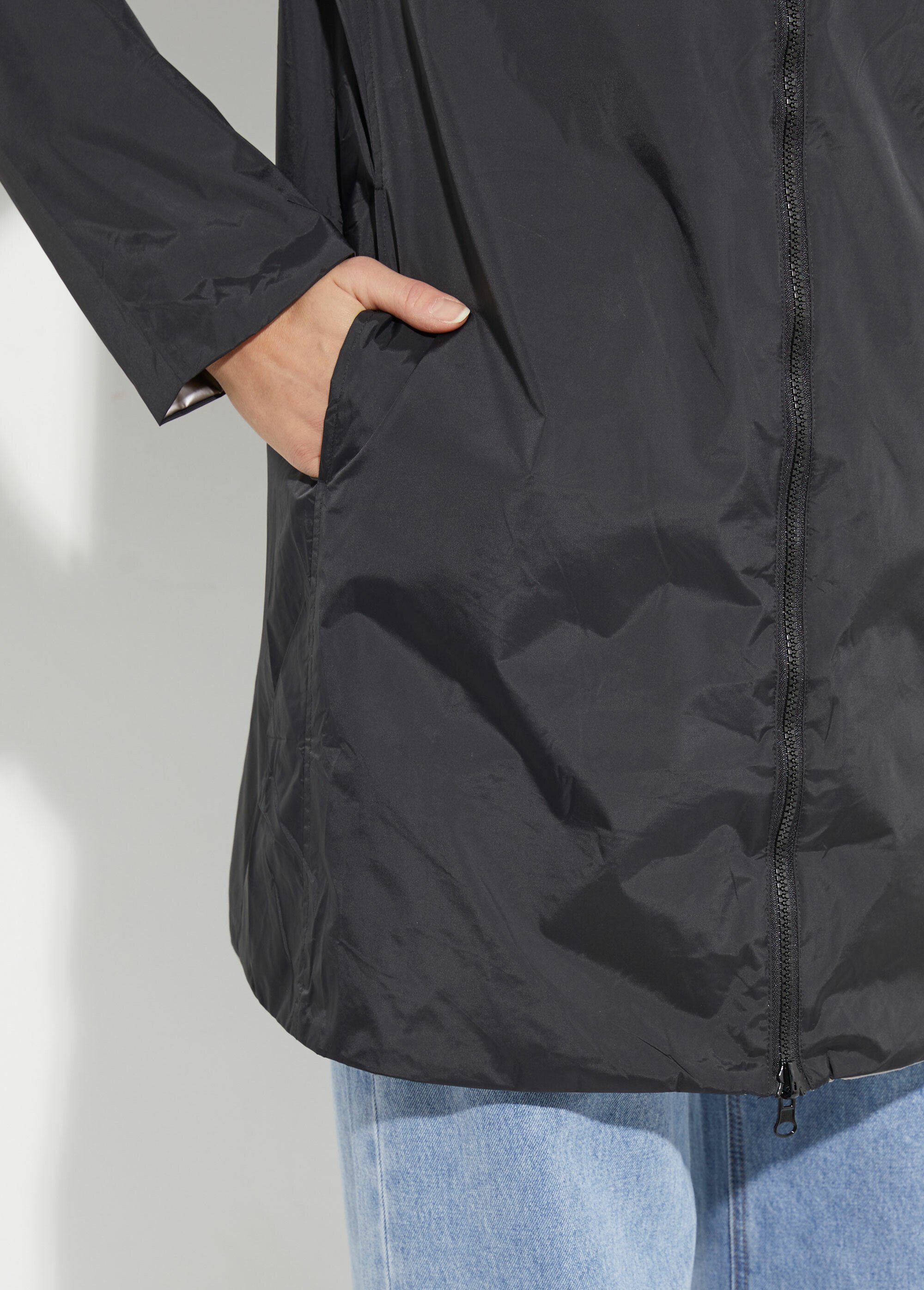 Coupe vent déperlant réversible, court Femme Noir LJ-5012UNI DE1