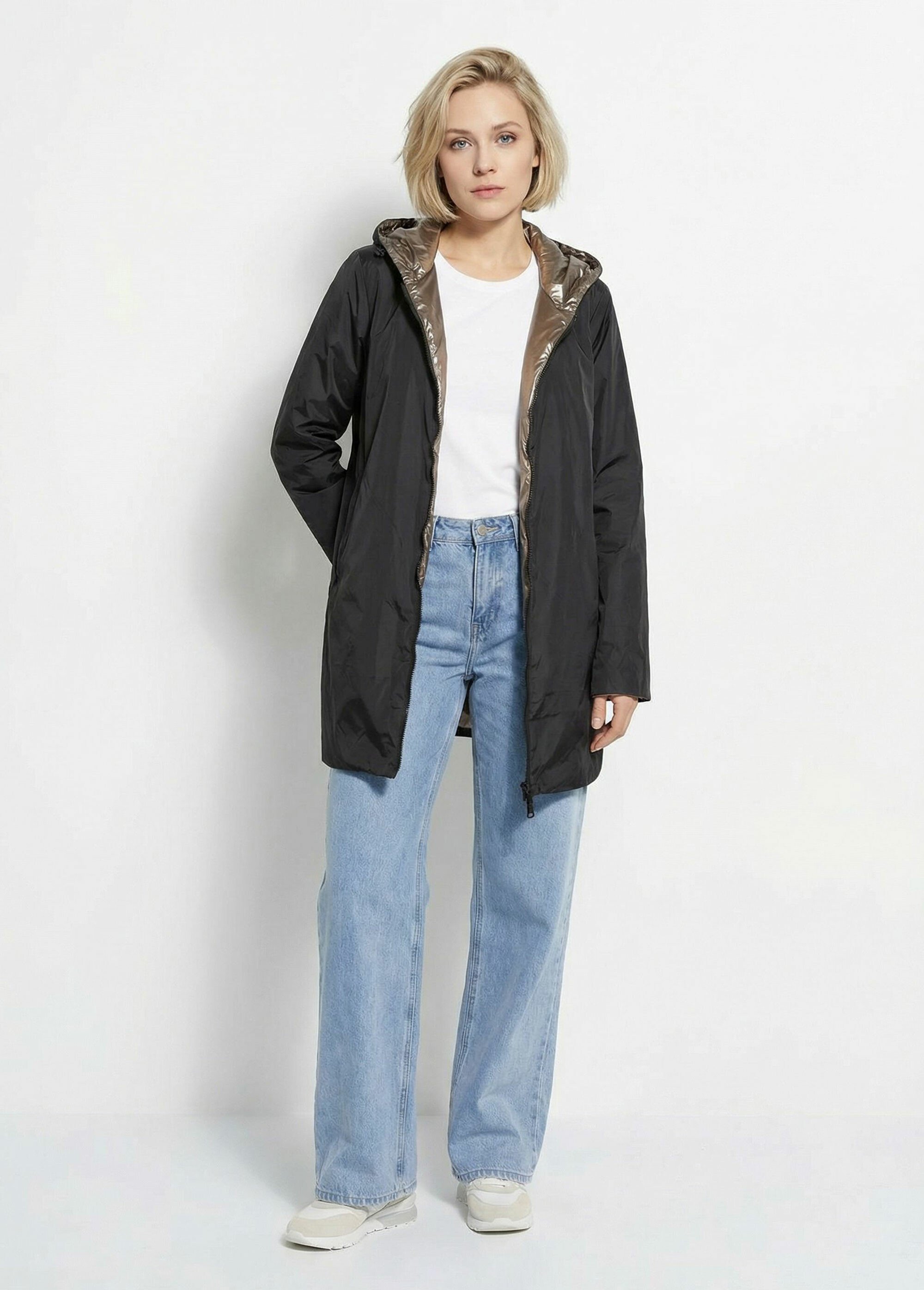 Coupe vent déperlant réversible, court Femme Noir LJ-5012UNI FA1