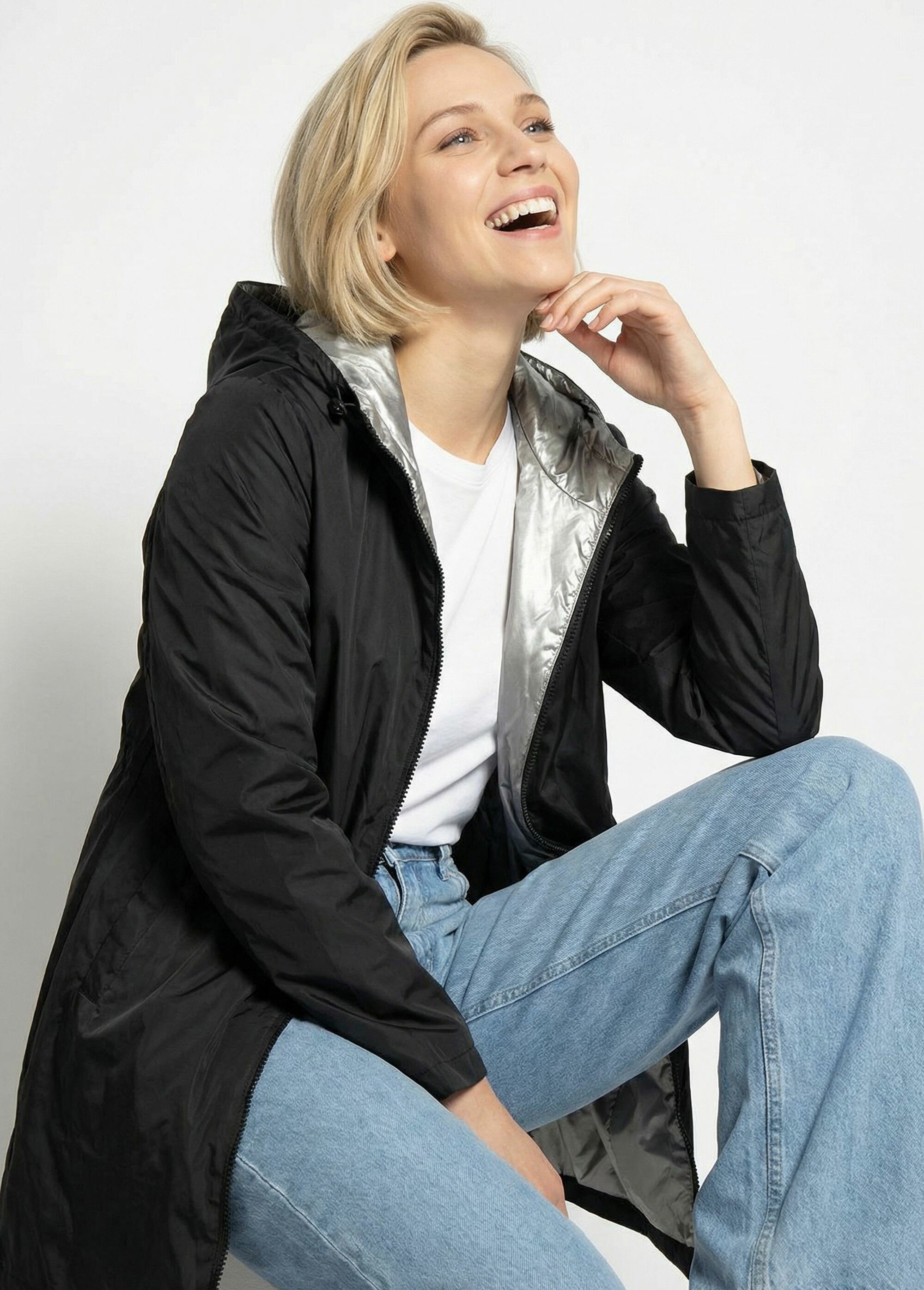 Coupe vent déperlant réversible, court Femme Noir LJ-5012UNI MV1