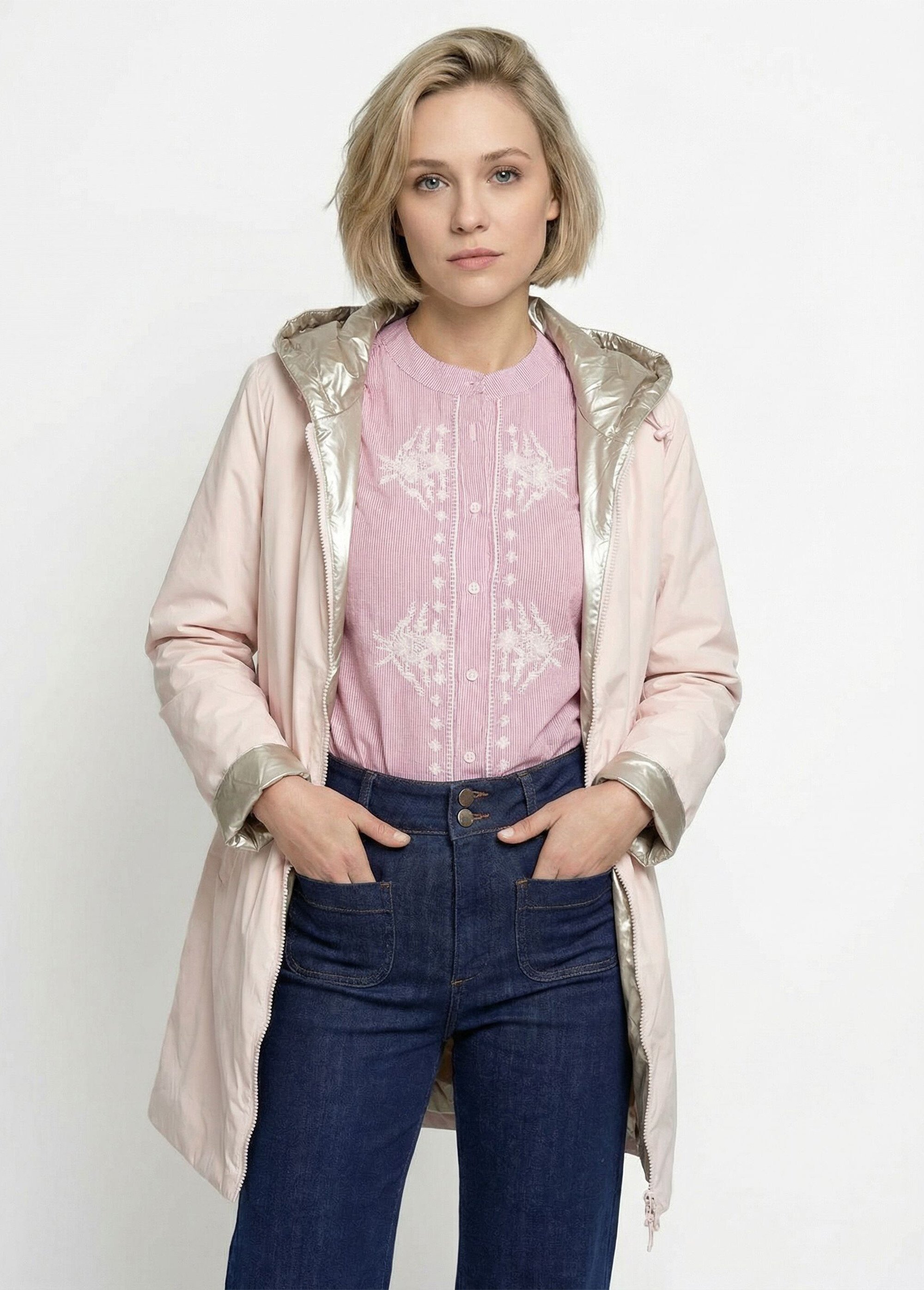 Coupe vent déperlant réversible, court Femme Rose LJ-5012UNI FA1