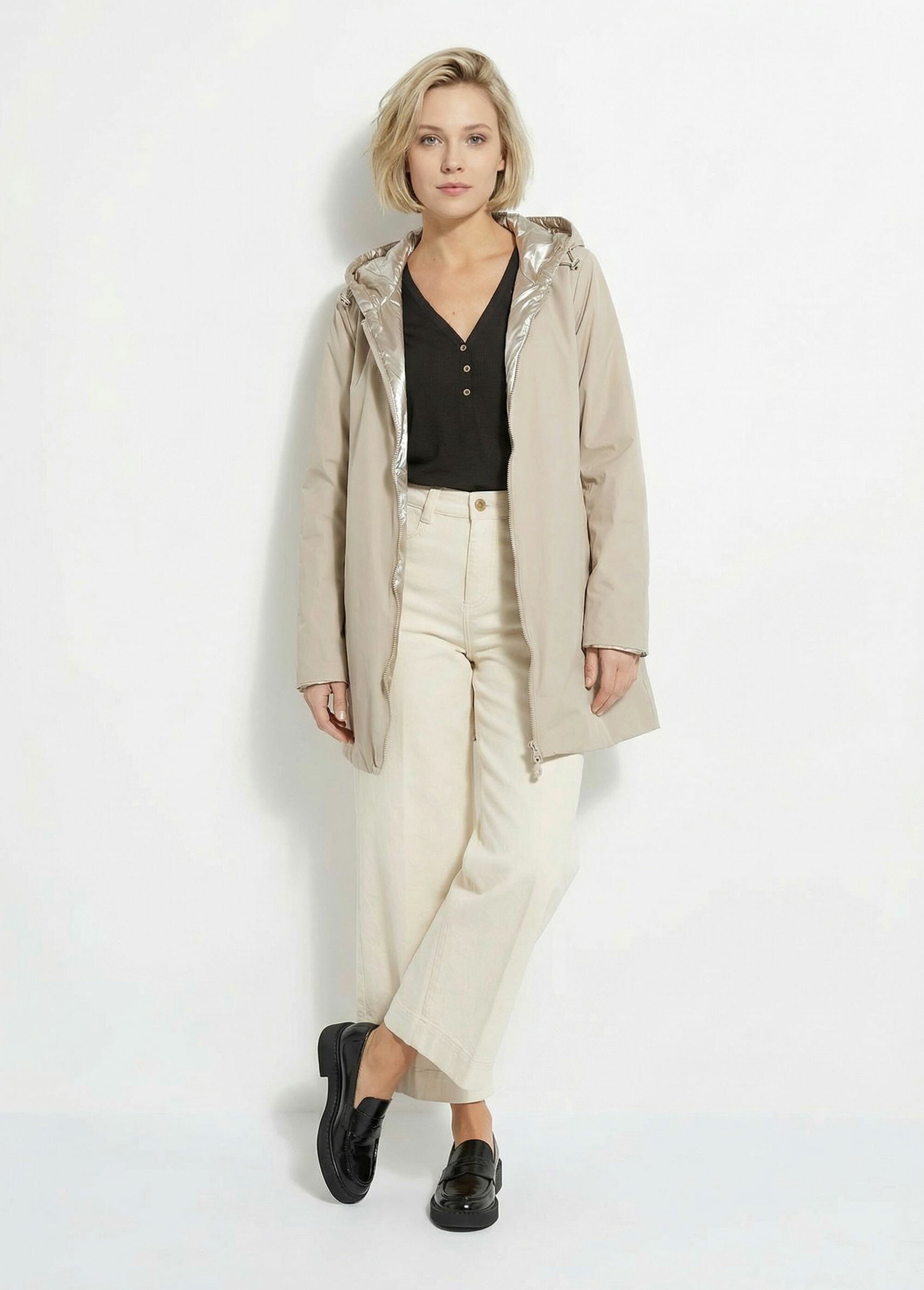 Coupe vent déperlant réversible, court Femme Beige LJ-5012UNI SF2