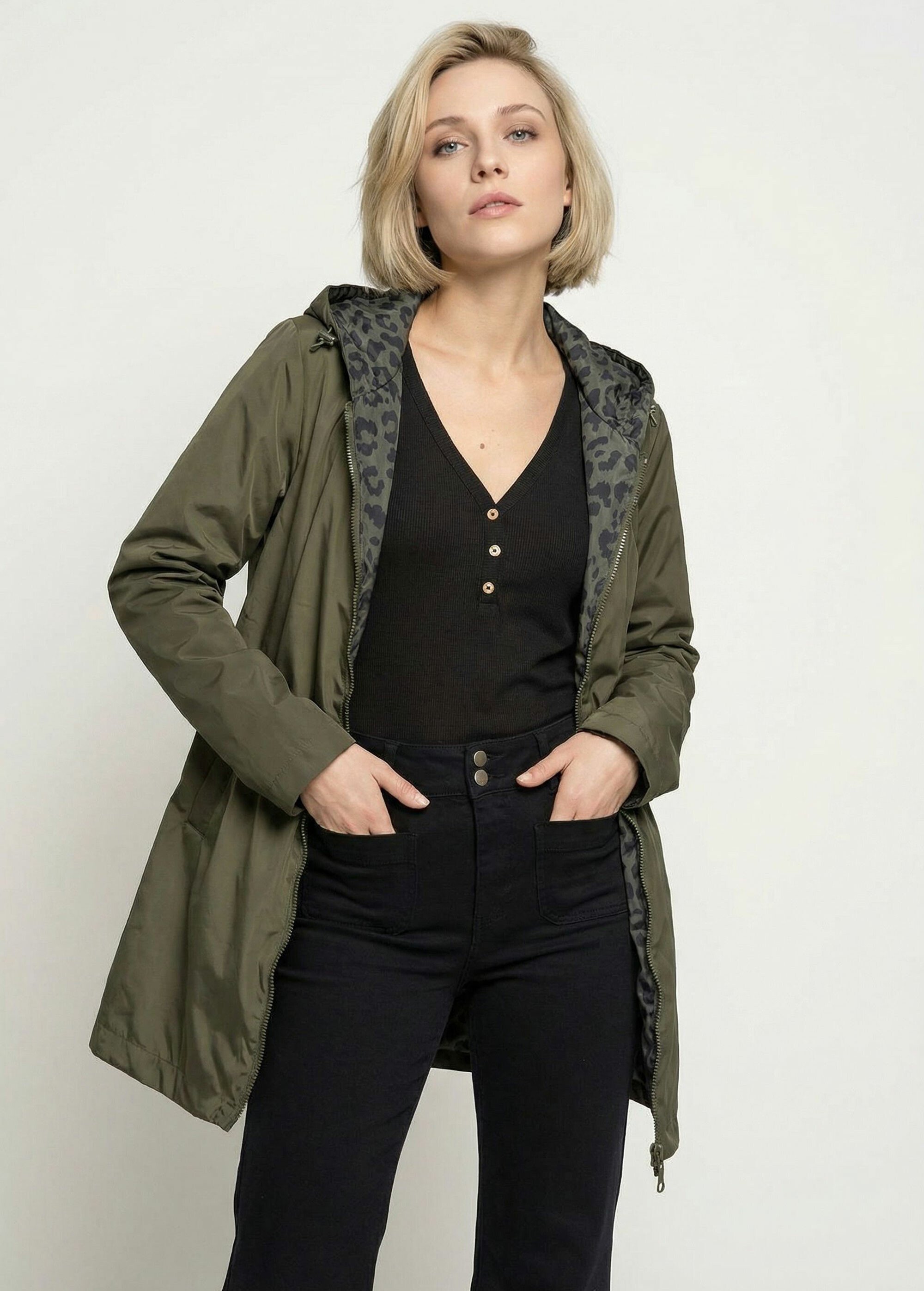 Coupe vent déperlant réversible léopard Femme Vert LJ-5012LEO FA1