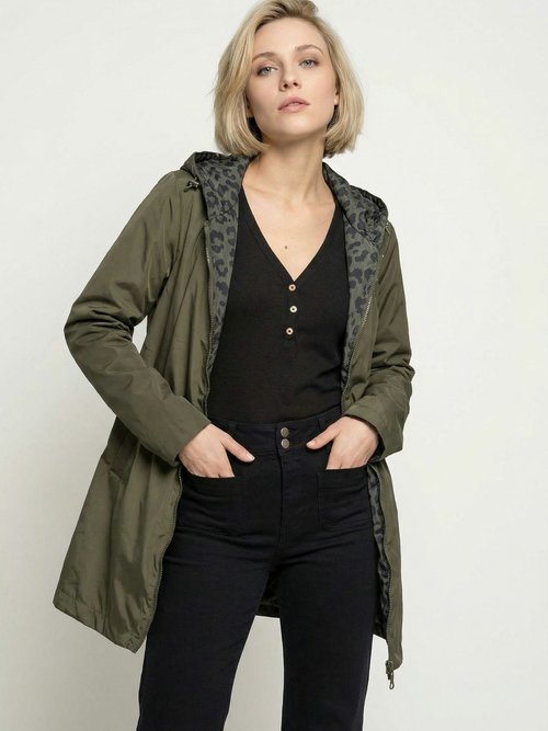 Coupe vent déperlant réversible léopard Femme Vert LJ-5012LEO FA1