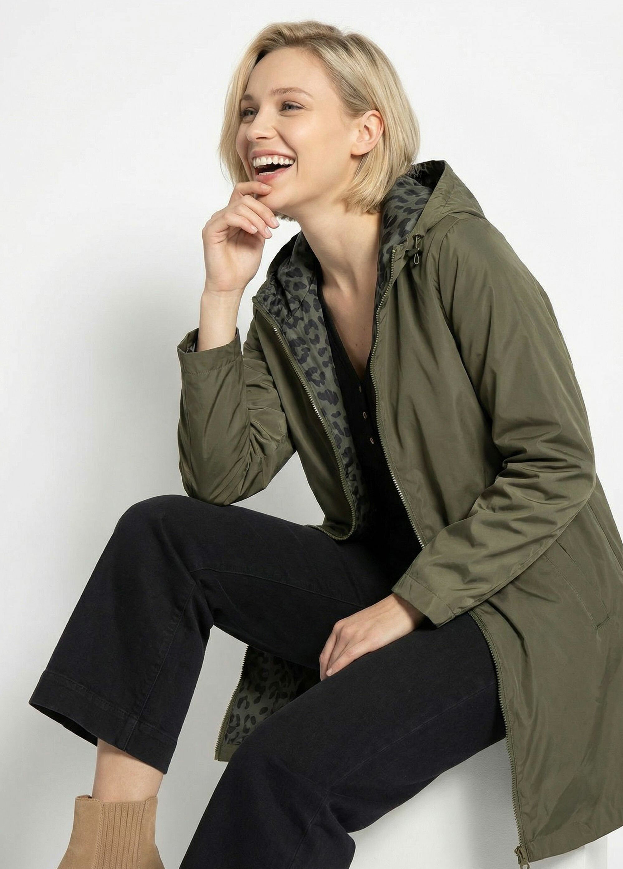 Coupe vent déperlant réversible léopard Femme Vert LJ-5012LEO MV1