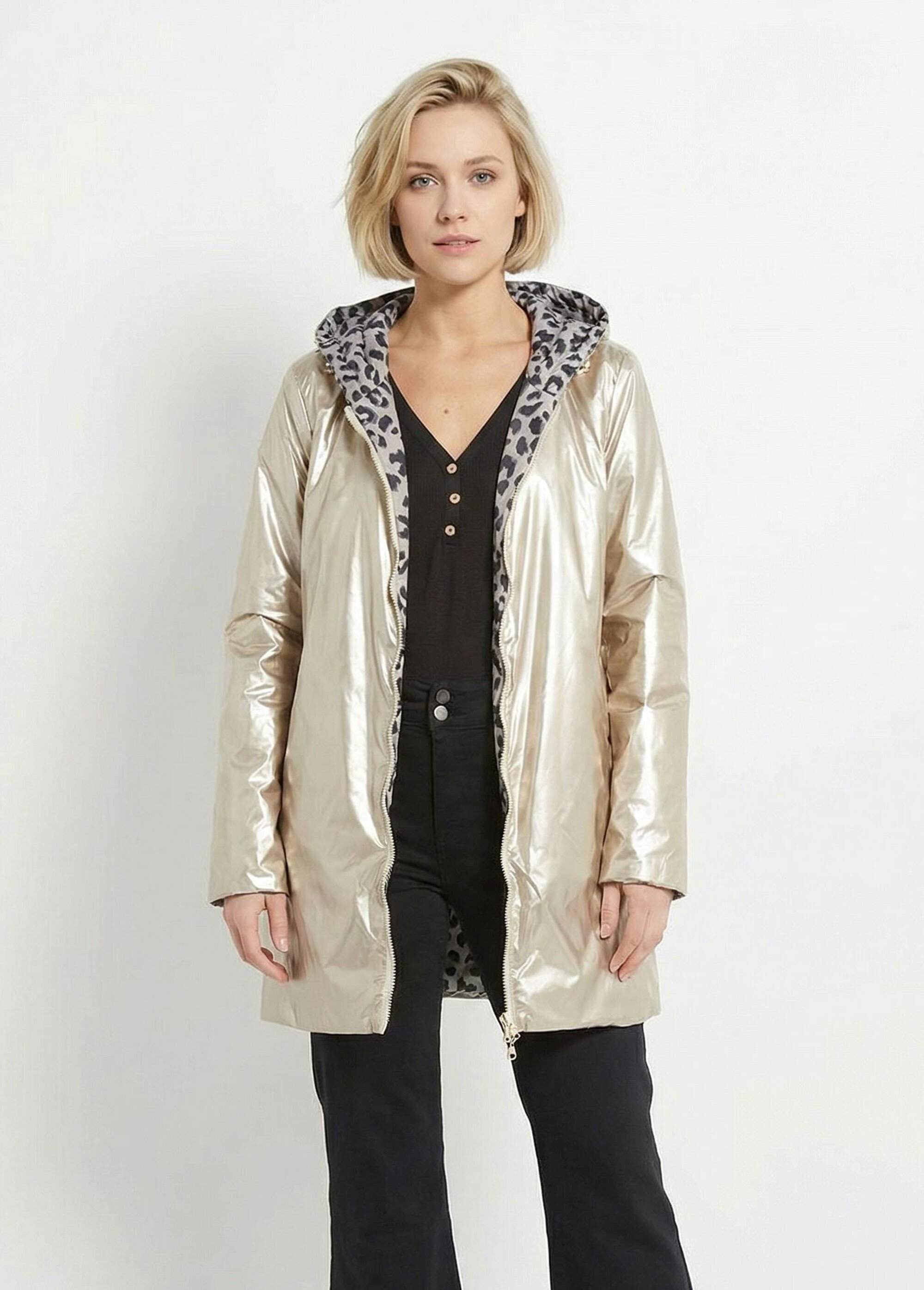 Coupe vent déperlant réversible léopard Femme Doré LJ-5012LEO FA1