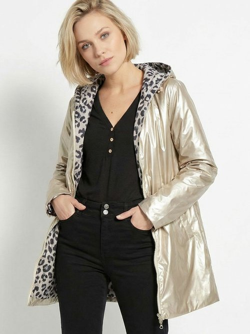 Coupe vent déperlant réversible léopard Femme Doré LJ-5012LEO MV1