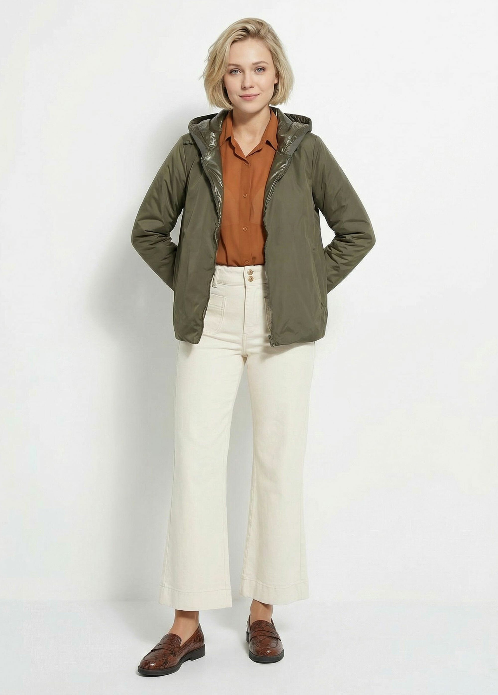 Coupe vent déperlant réversible, long Femme Vert LJ-5011UNI SF2