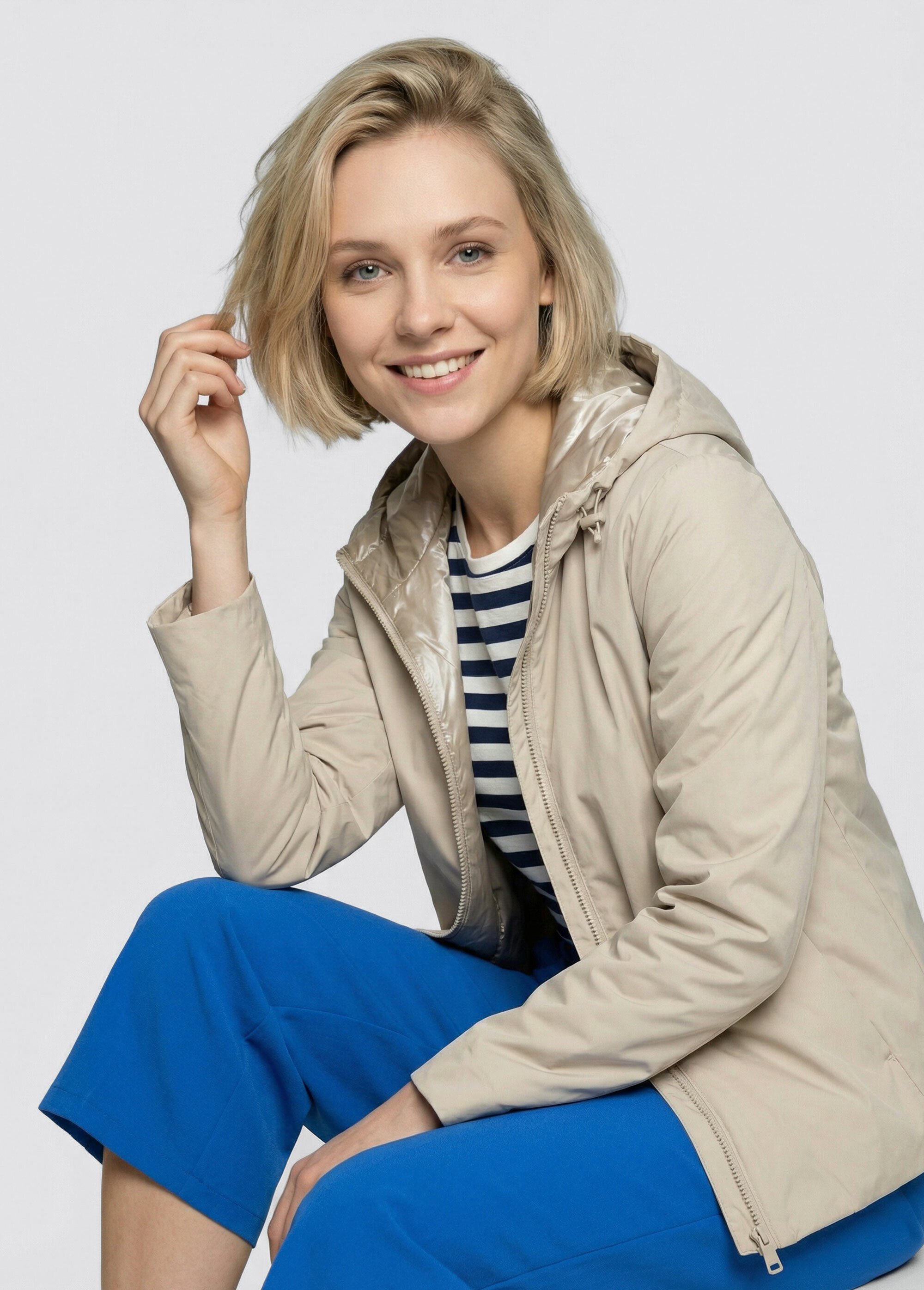 Coupe vent déperlant réversible, long Femme Beige LJ-5011UNI MV1