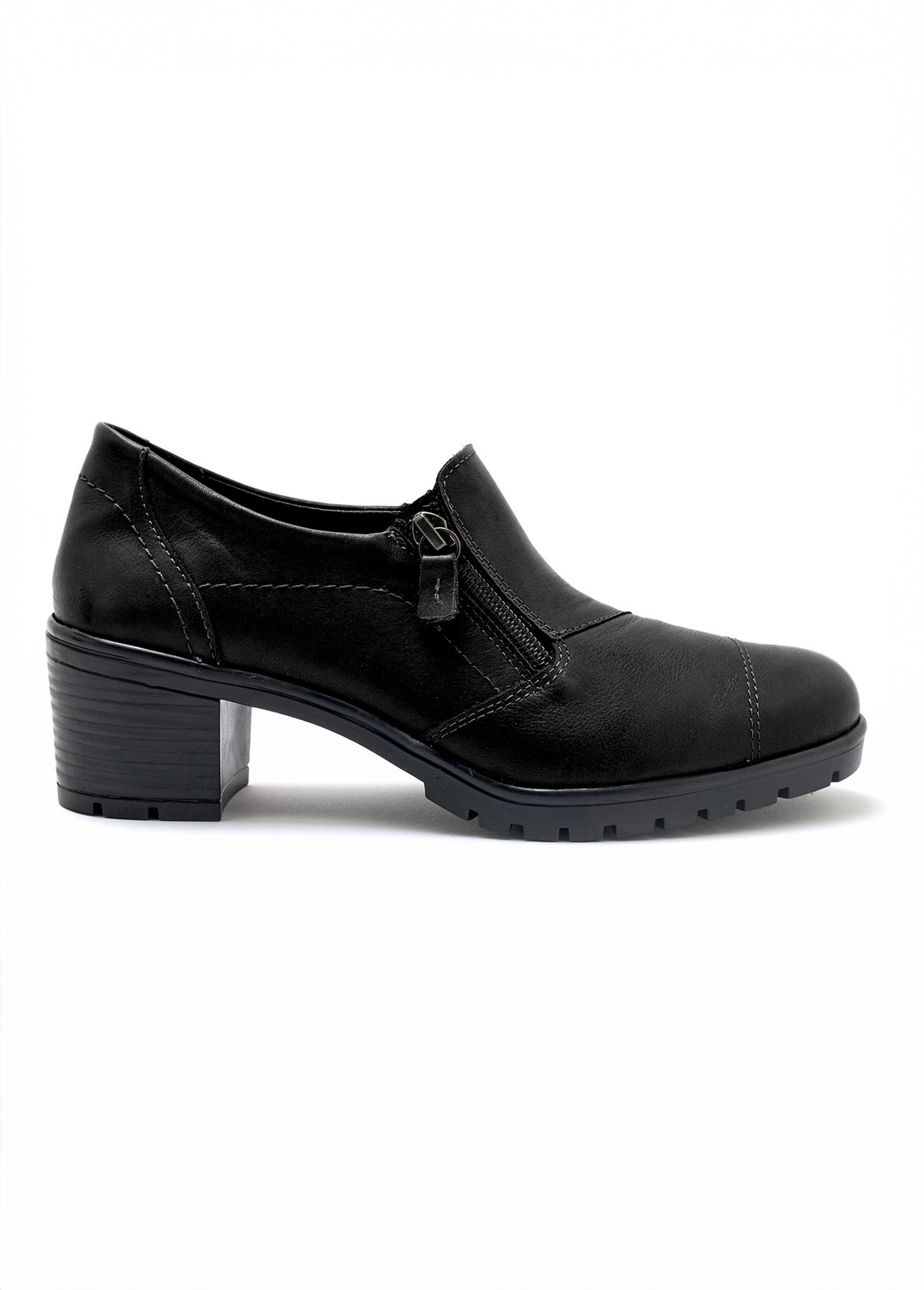 Derbies zippés à talon avec surpiqûres Femme Noir PED2011701 DR1