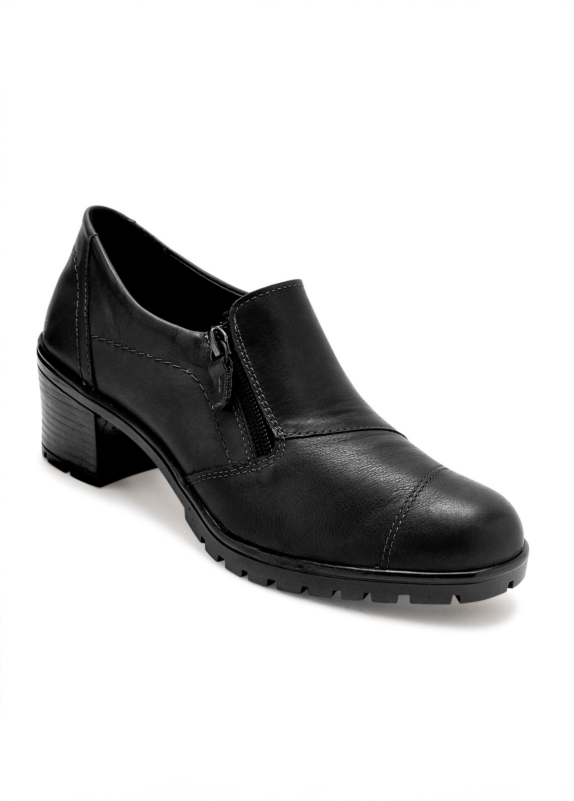 Derbies zippés à talon avec surpiqûres Femme Noir PED2011701 FA1