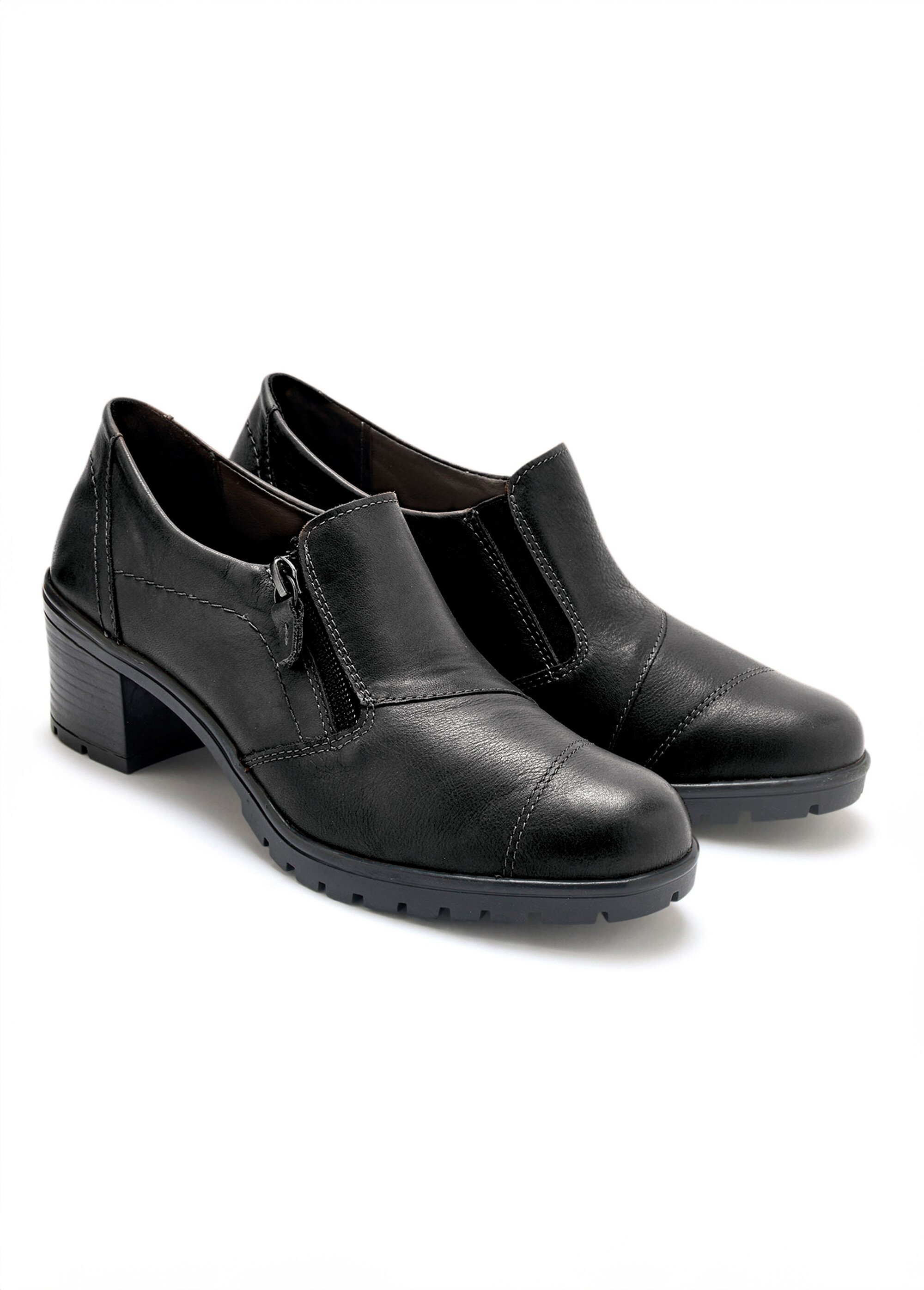 Derbies zippés à talon avec surpiqûres Femme Noir PED2011701 FA2