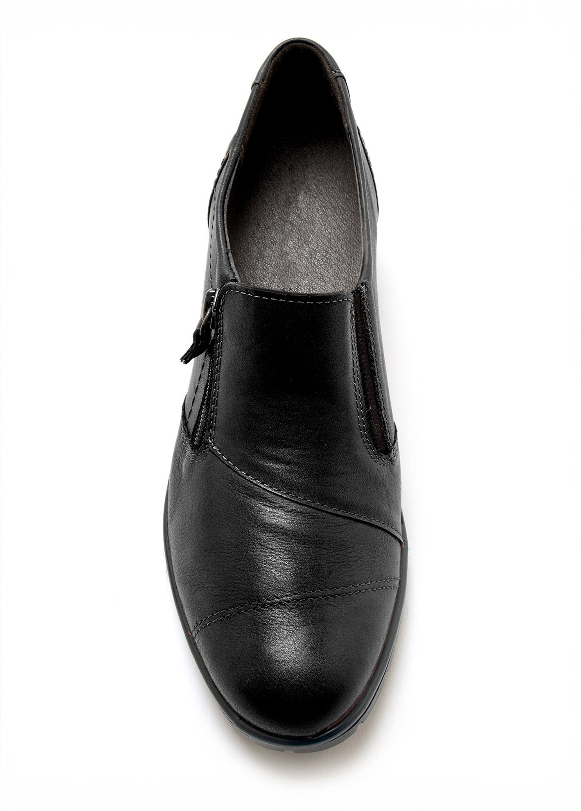 Derbies zippés à talon avec surpiqûres Femme Noir PED2011701 OV1