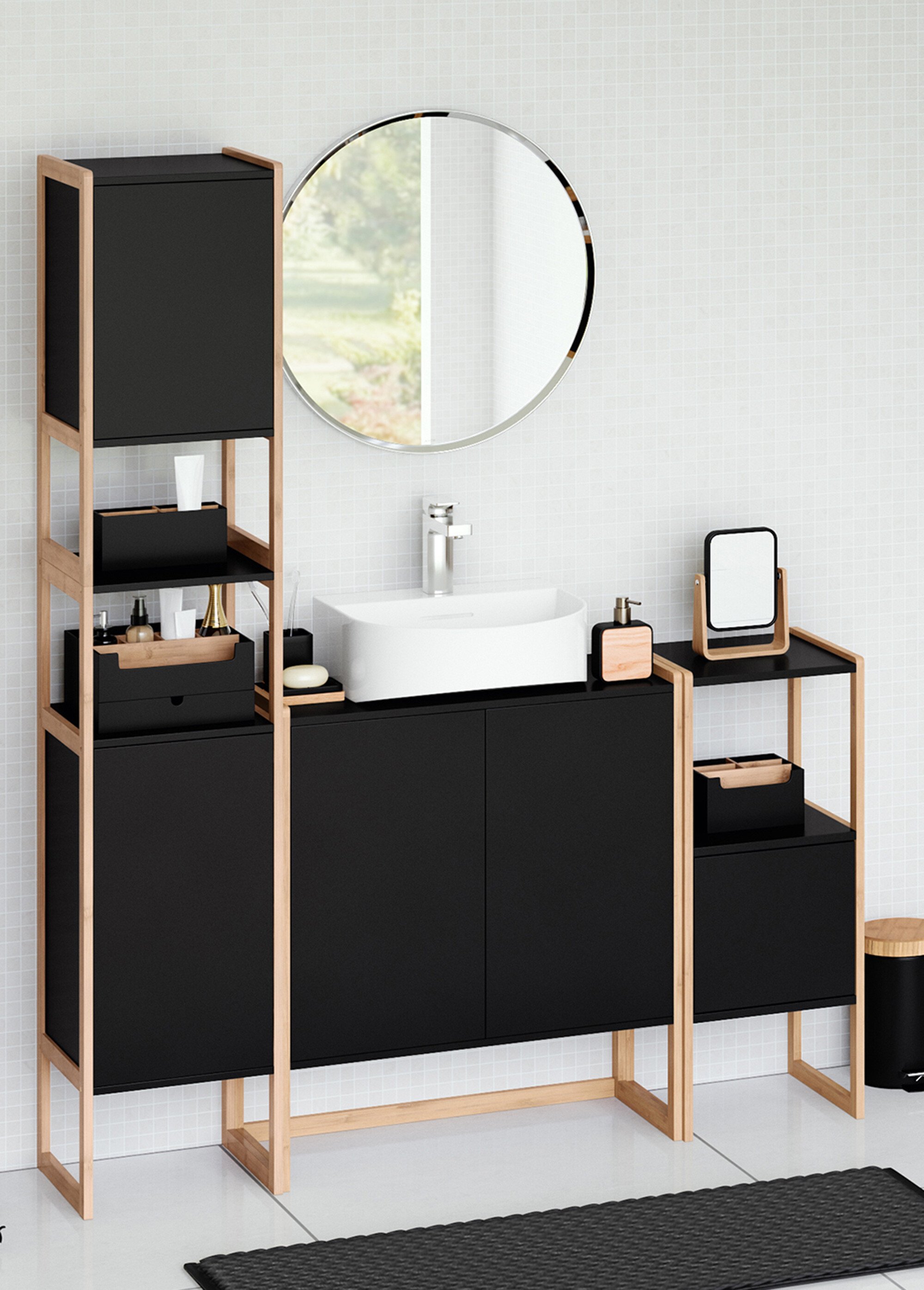 Miroir grossissant avec pied bambou Noir JJA-140751 SI1