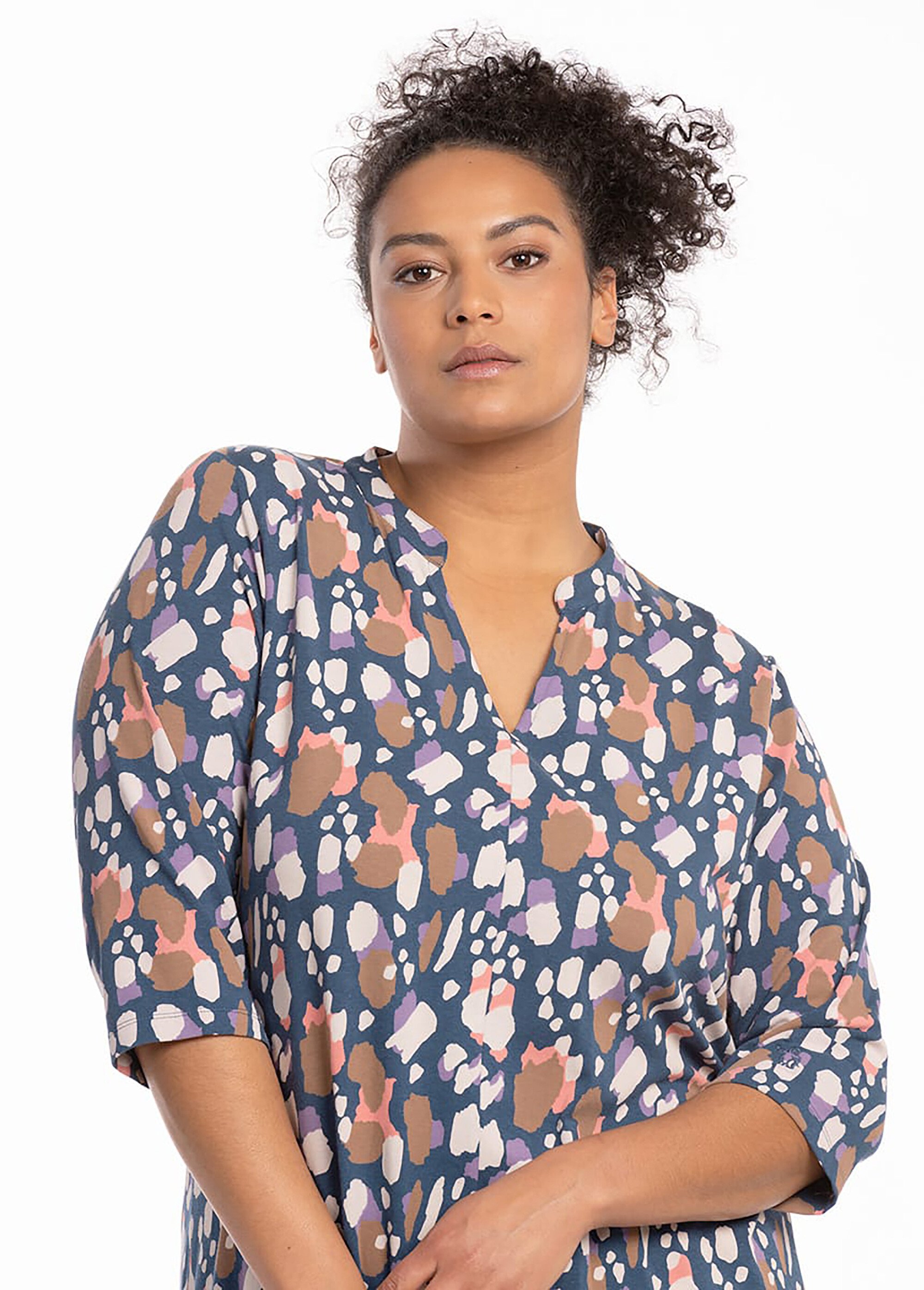 Chemise de nuit imprimée Femme Grande Taille Bleu WADUNYA FA2