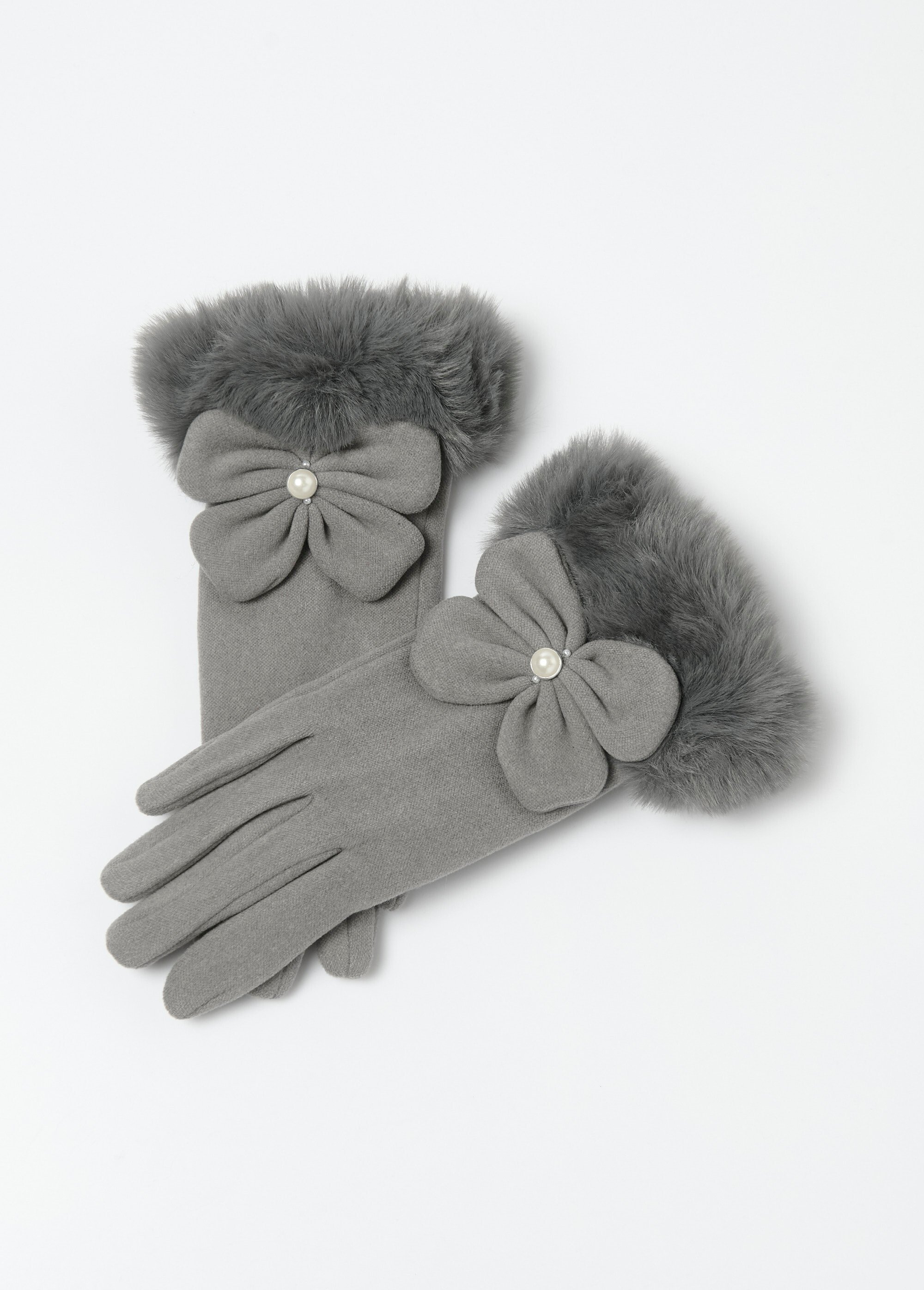 Gants bordés imitation fourrure textile