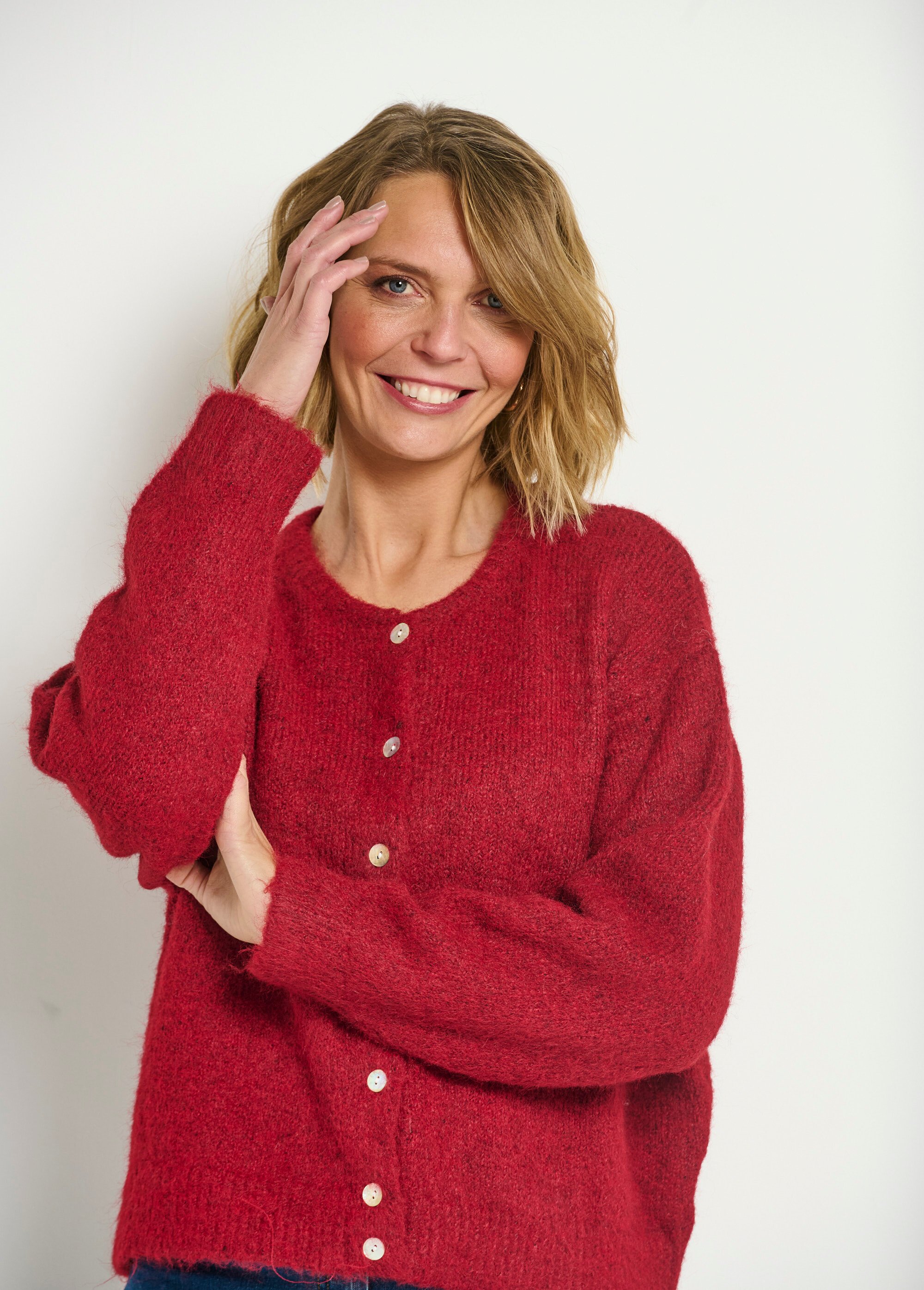 Cardigan Gilet Court Rouge Col Rond Gilet Court En Laine Femme