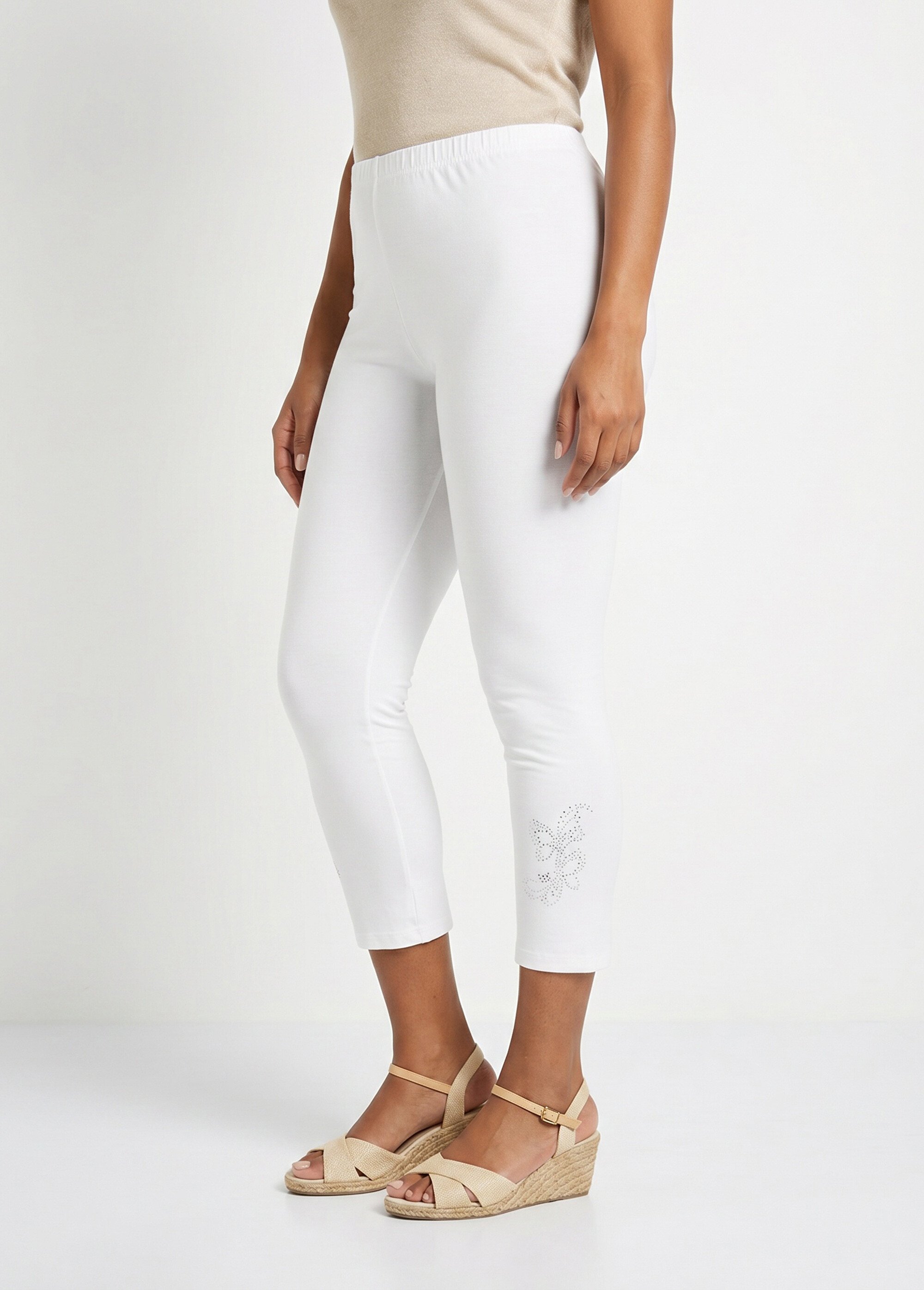 Legging court uni ceinture élastiquée Femme Blanc NORMANDIE FA1