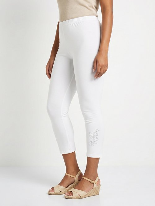 Legging court uni ceinture élastiquée Femme Blanc NORMANDIE FA1