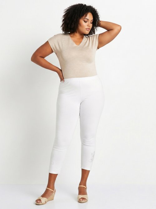 Legging court uni ceinture élastiquée Femme Grande Taille Blanc NORMANDIE SI1