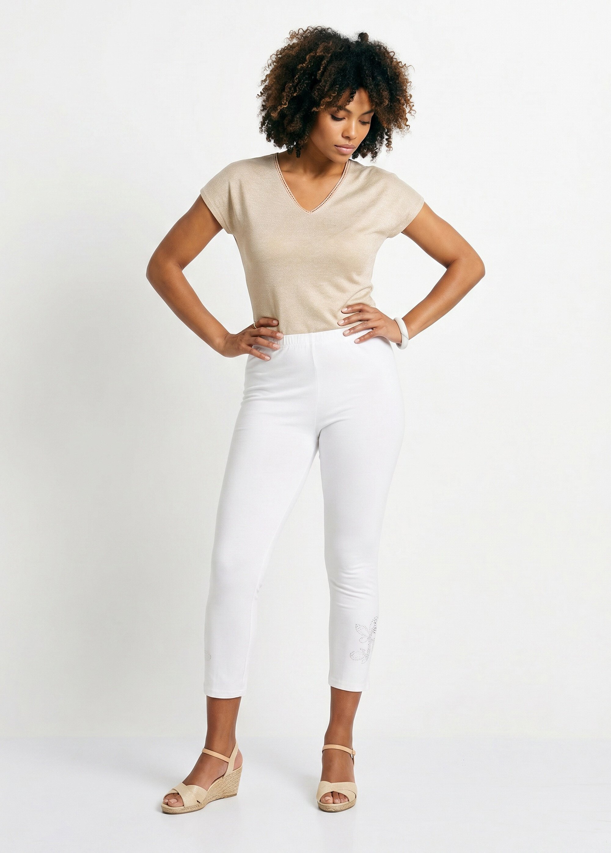 Legging court uni ceinture élastiquée Femme Blanc NORMANDIE SI1