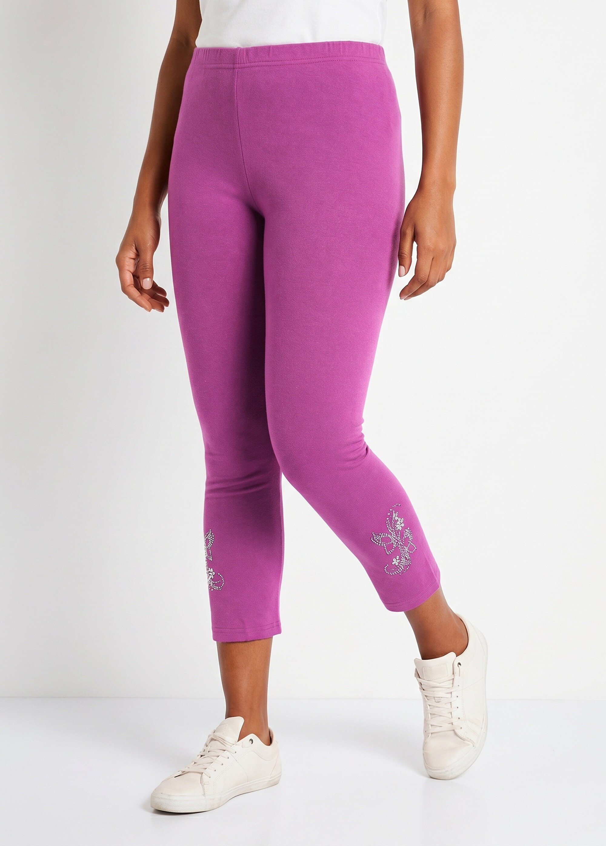Legging court uni ceinture élastiquée Femme Rose NORMANDIE FA1