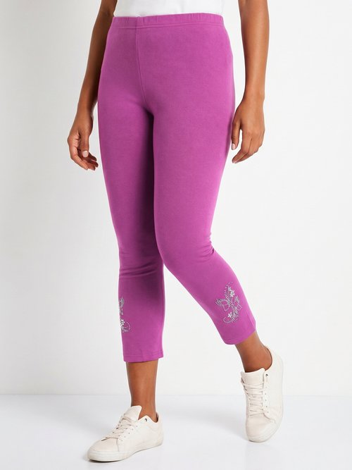 Legging court uni ceinture élastiquée Femme Rose NORMANDIE FA1