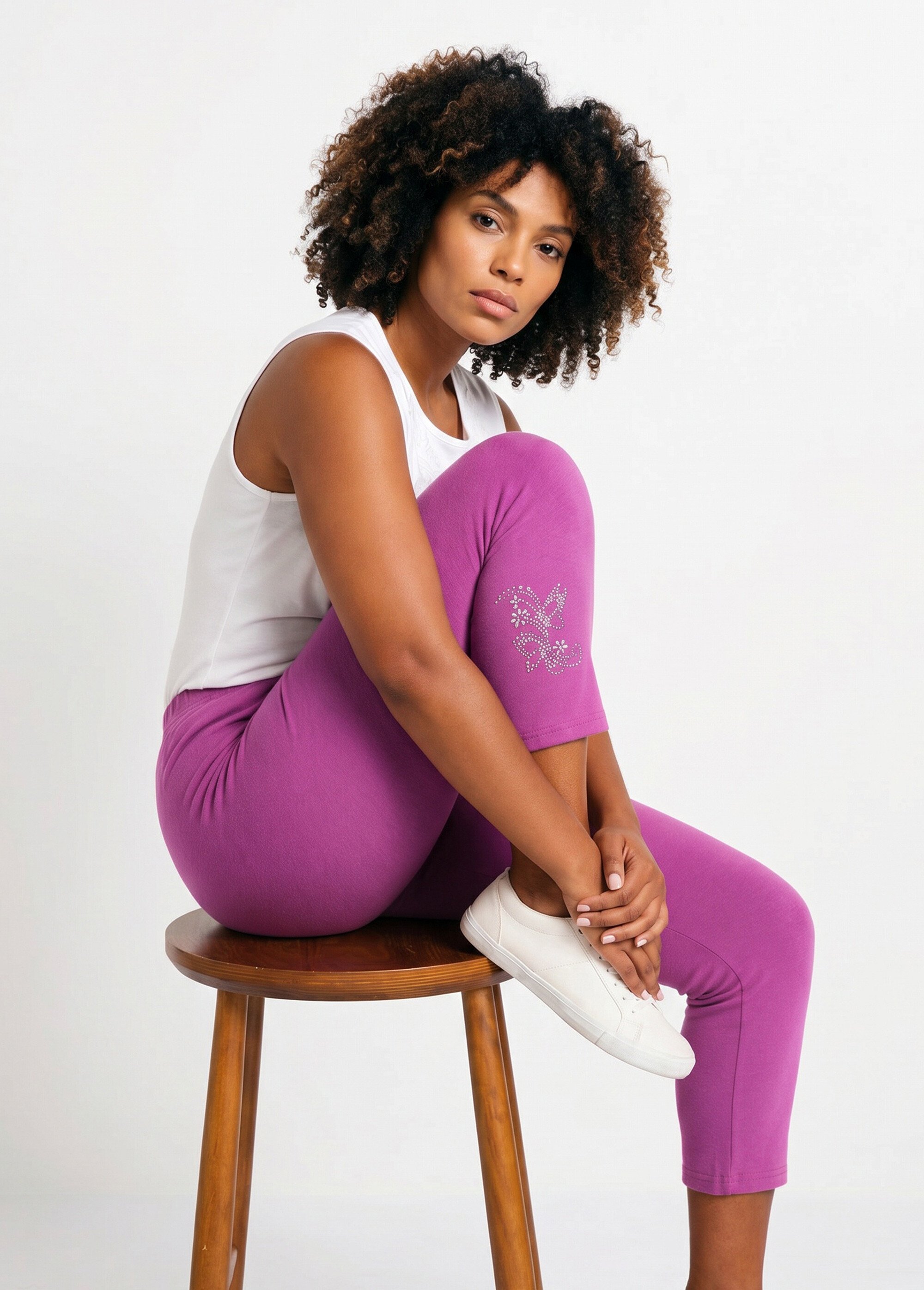 Legging court uni ceinture élastiquée