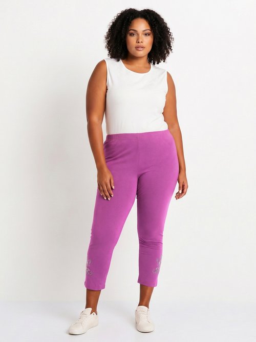 Legging court uni ceinture élastiquée Femme Grande Taille Rose NORMANDIE SI1