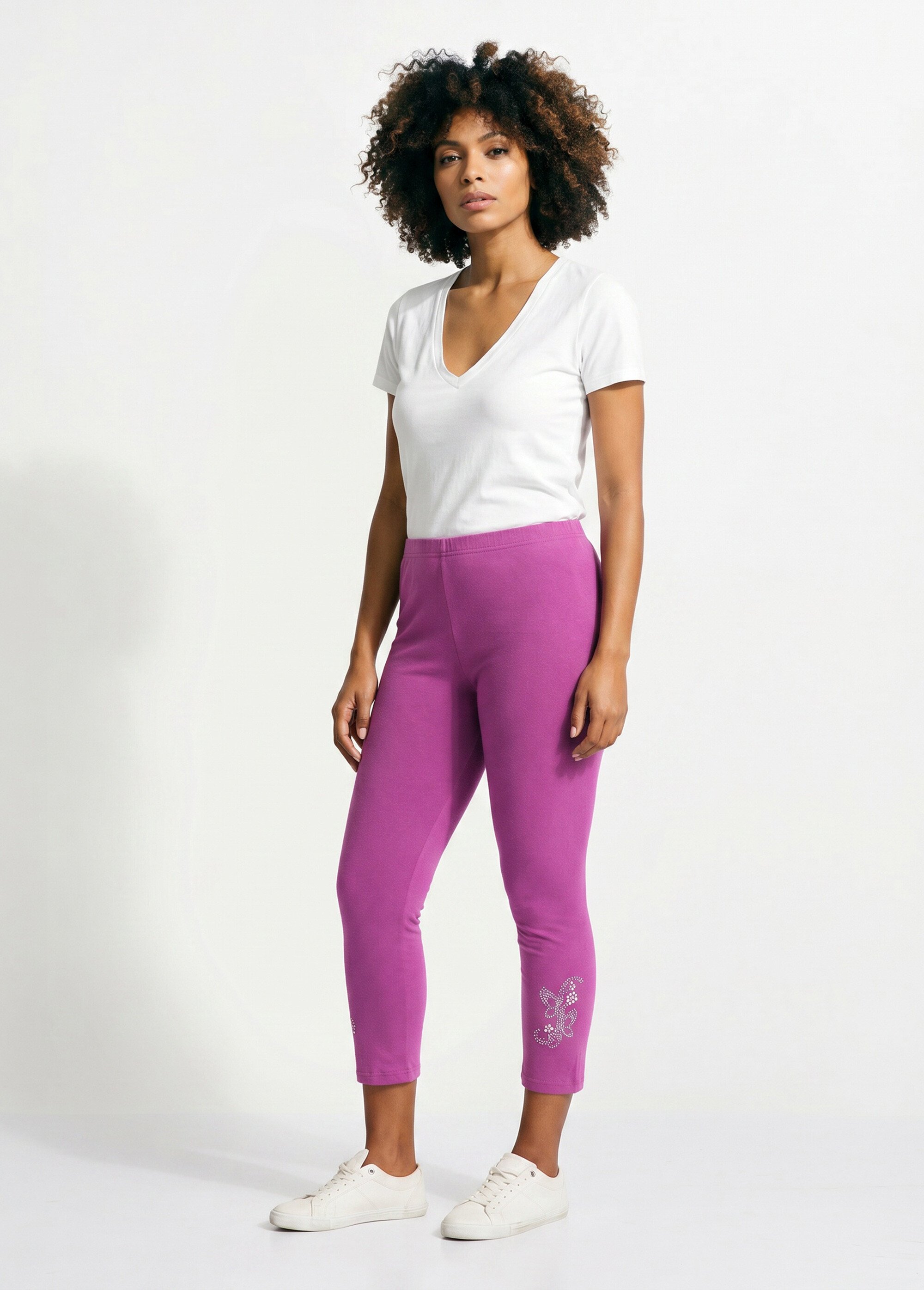 Legging court uni ceinture élastiquée Femme Rose NORMANDIE SI1