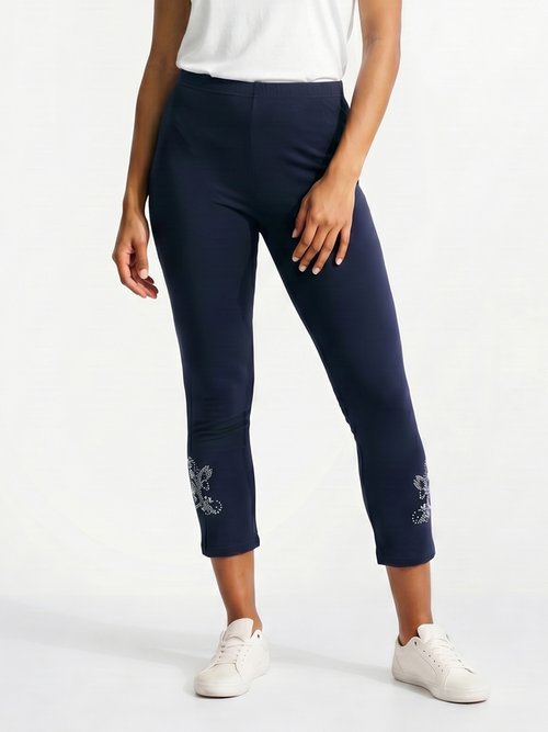 Legging court uni ceinture élastiquée Femme Bleu NORMANDIE FA1
