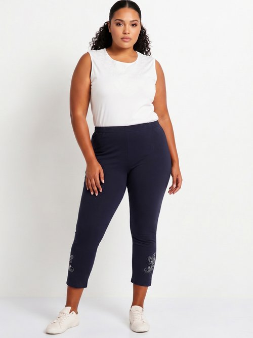 Legging court uni ceinture élastiquée Femme Grande Taille Bleu NORMANDIE SI1