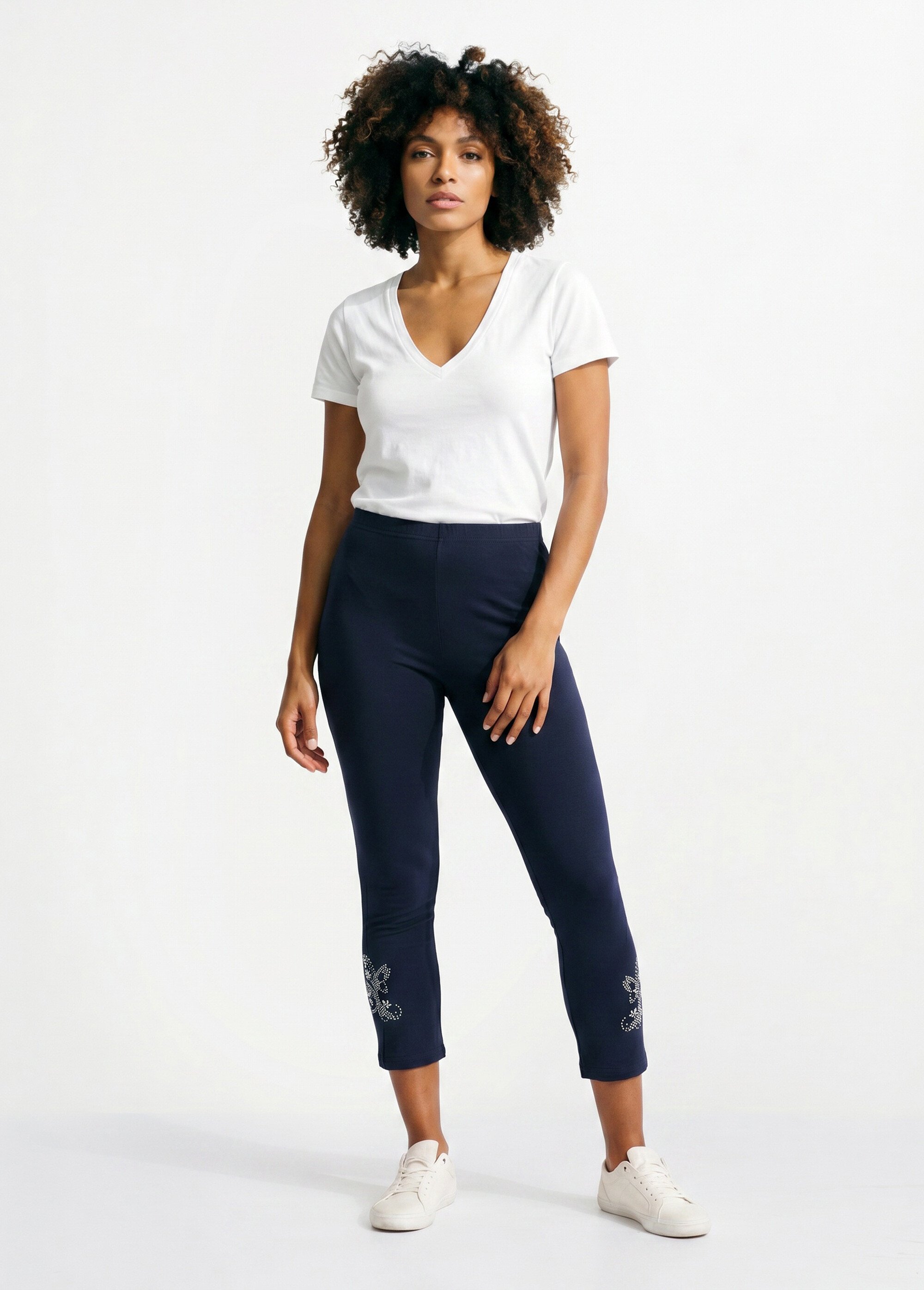 Legging court uni ceinture élastiquée Femme Bleu NORMANDIE SI1