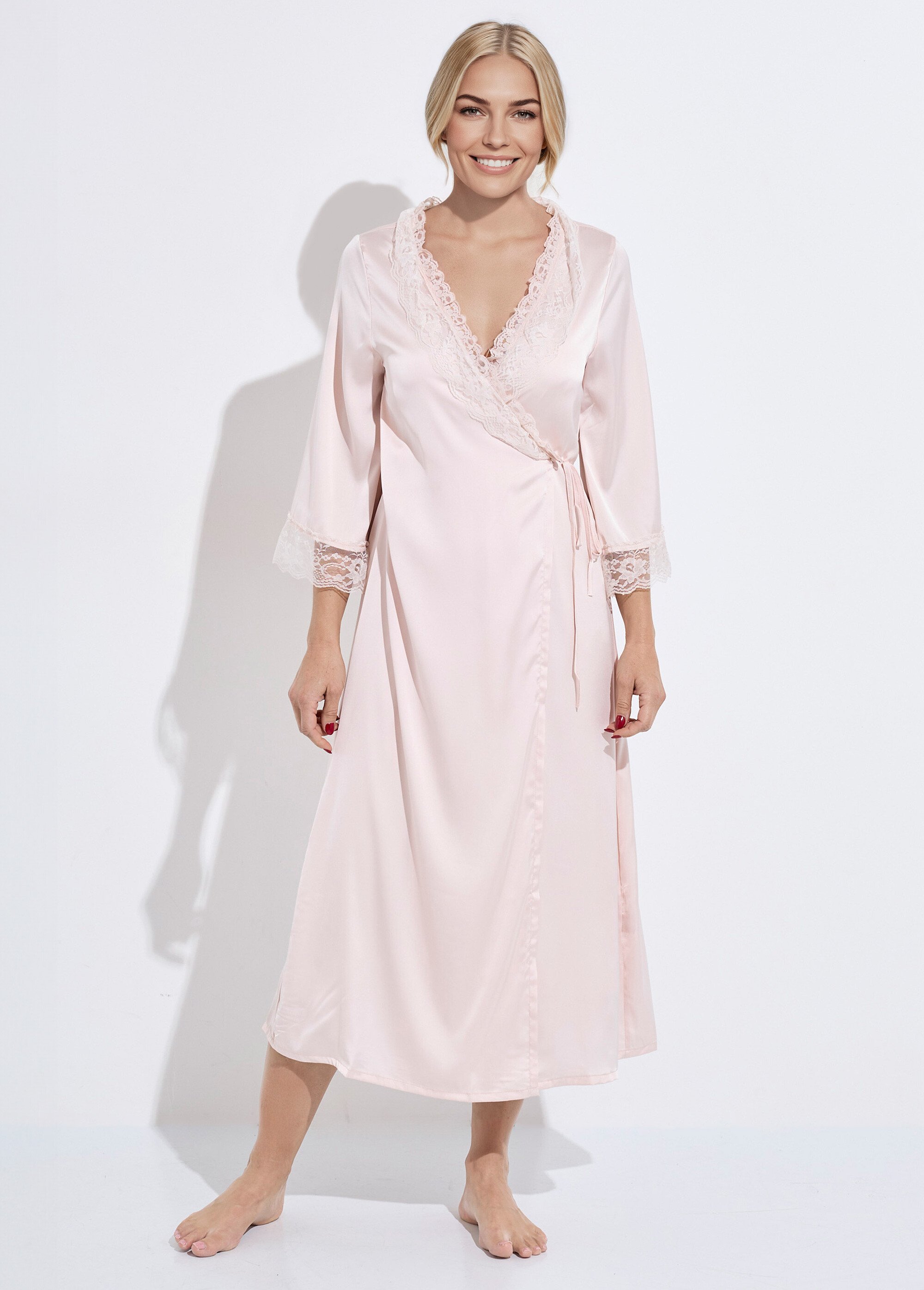 Nuisette longue + déshabillé satin dentelle Femme Rose SUNPJ-2339 DE1