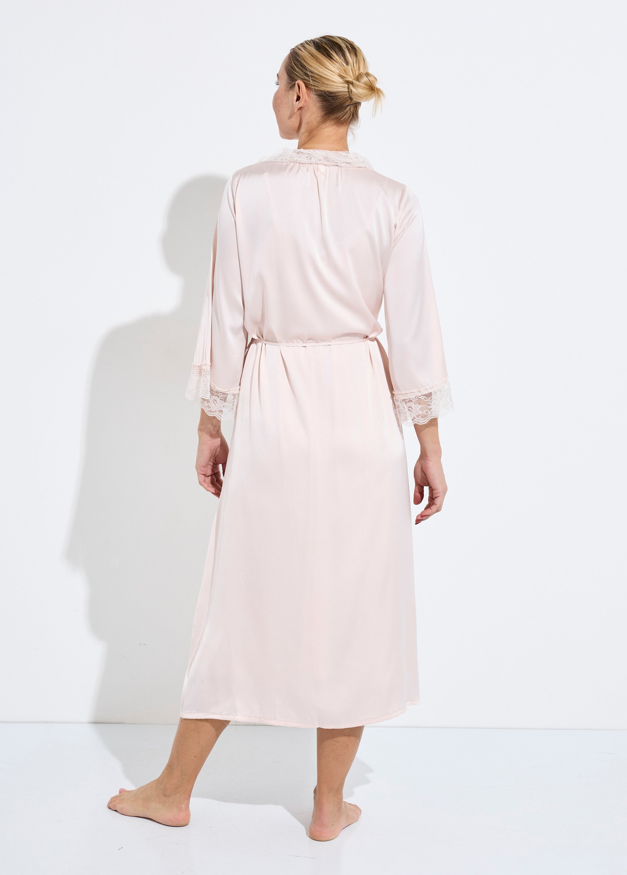 Nuisette longue + déshabillé satin dentelle Femme Rose SUNPJ-2339 DO1