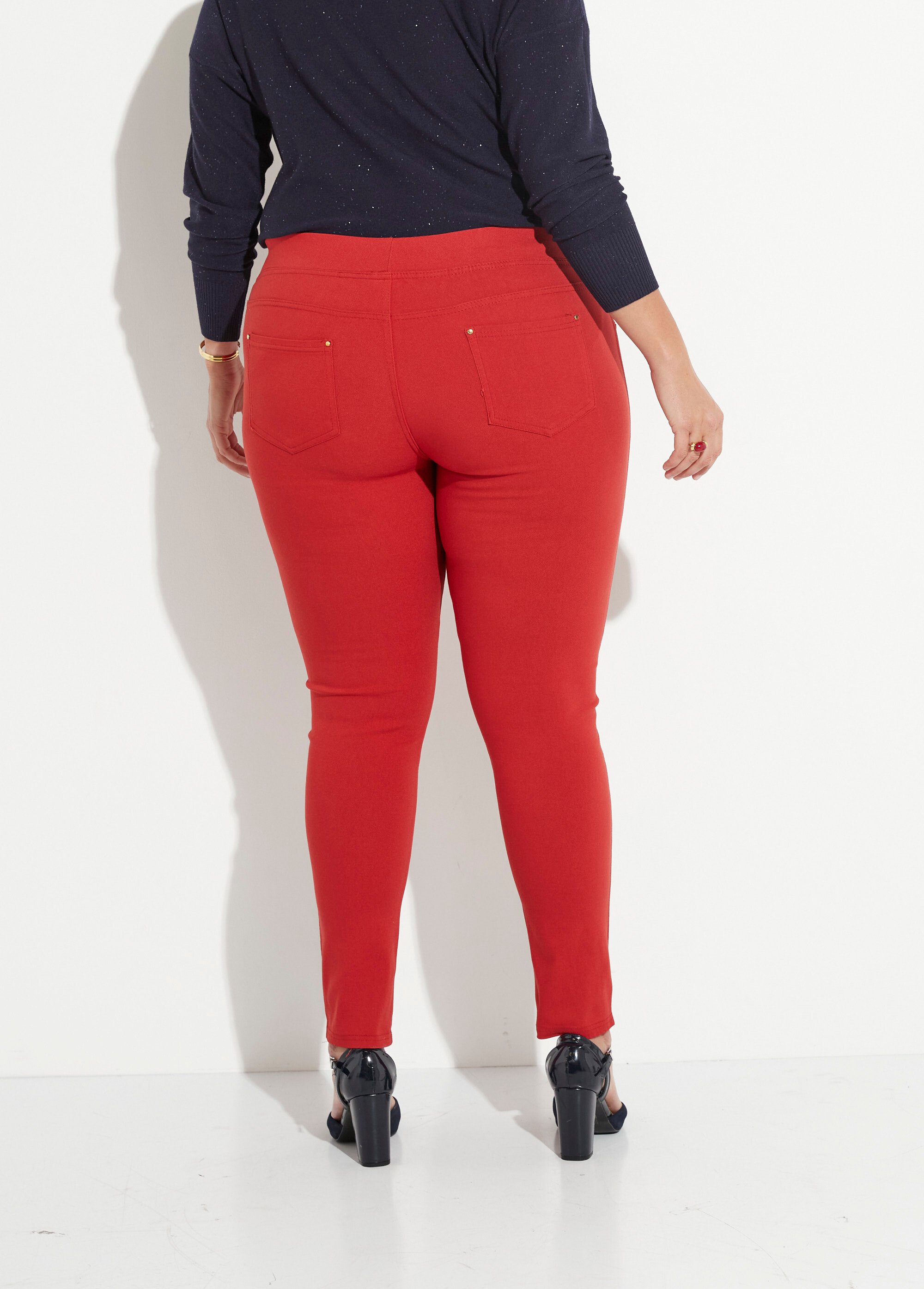 Pantalon extensible taille élastiquée Femme Grande Taille Rouge CHY-6502 DO1