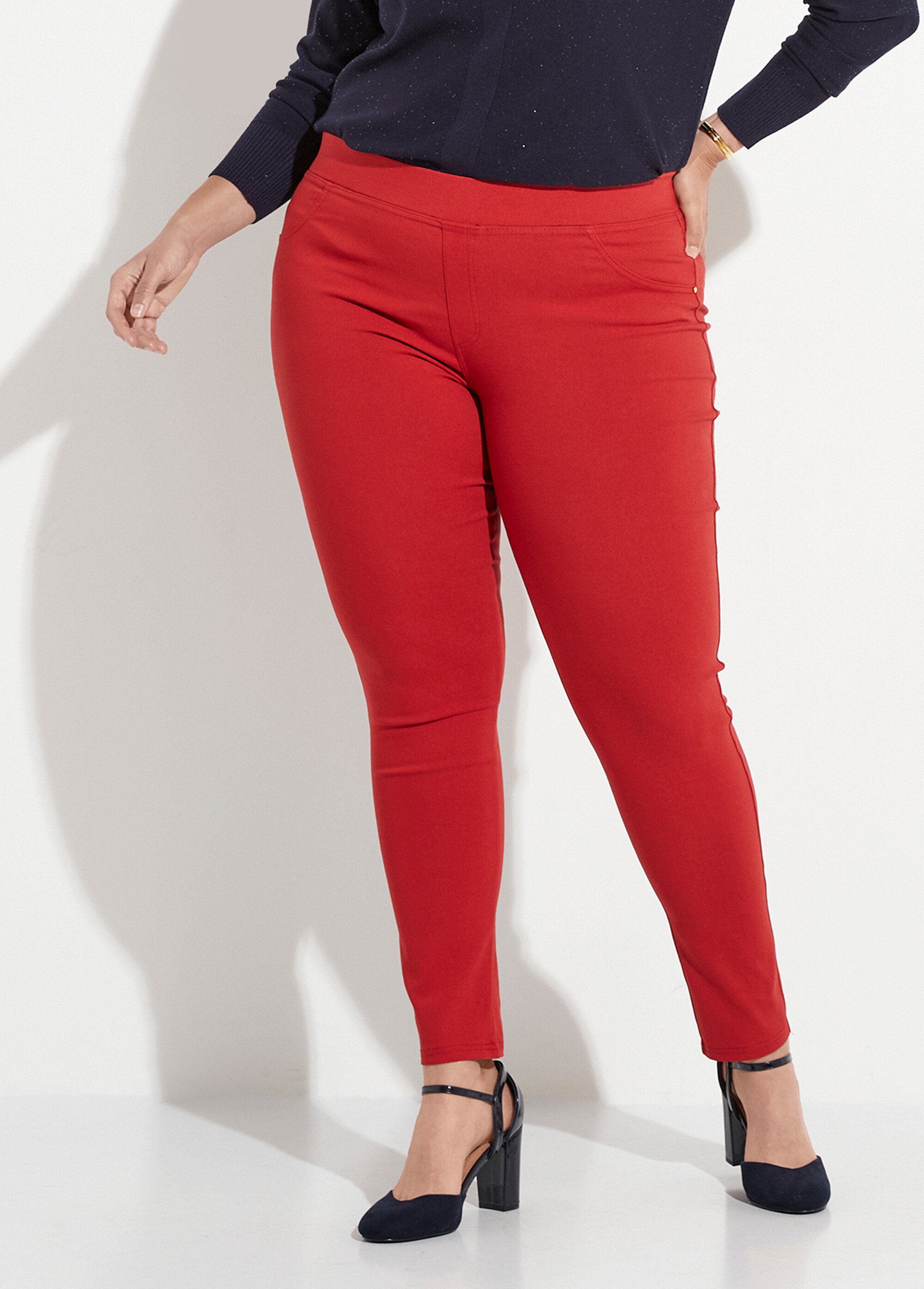 Pantalon extensible taille élastiquée Femme Grande Taille Rouge CHY-6502 FA1
