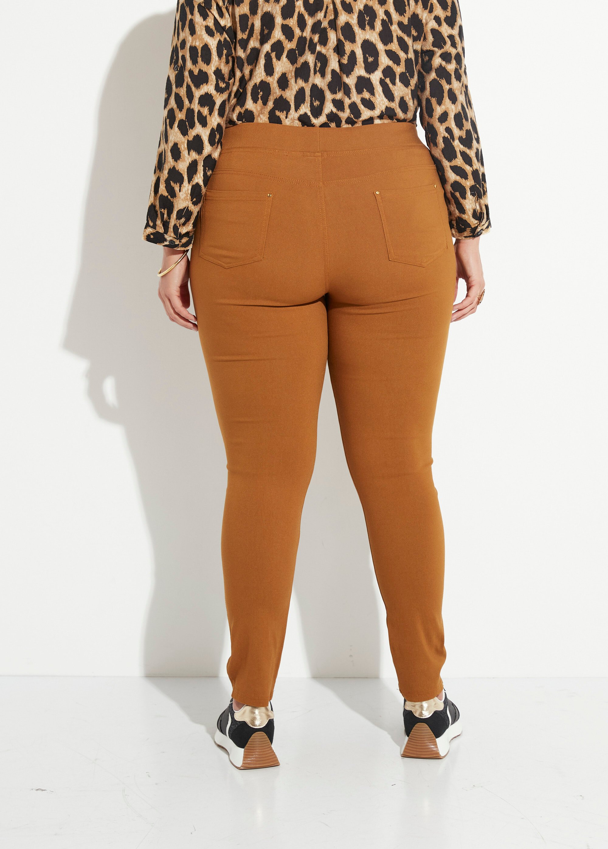 Pantalon extensible taille élastiquée Femme Grande Taille Beige CHY-6502 DO1