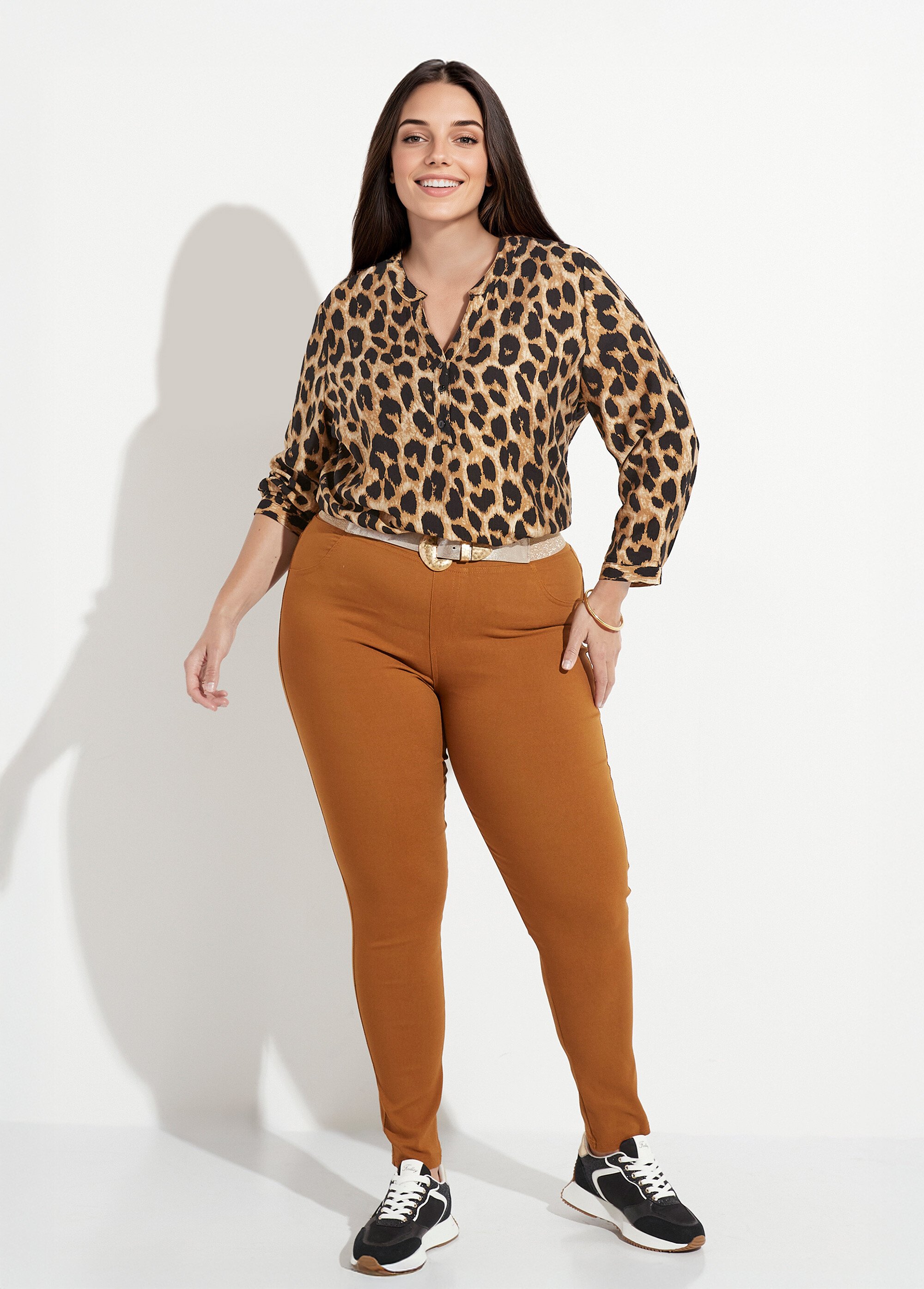 Pantalon extensible taille élastiquée Femme Grande Taille Beige CHY-6502 SF1