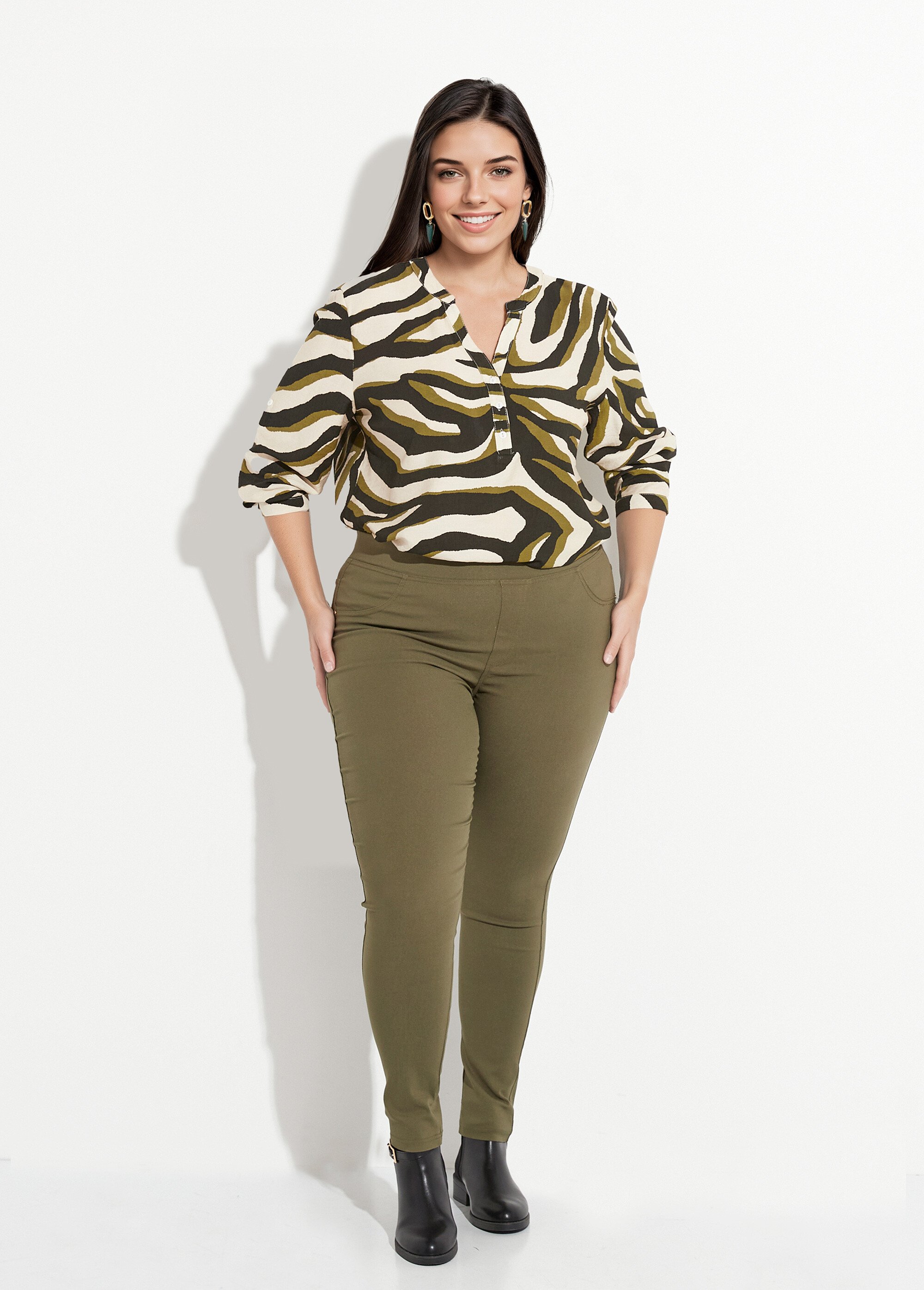 Pantalon extensible taille élastiquée Femme Grande Taille Vert CHY-6502 SF1