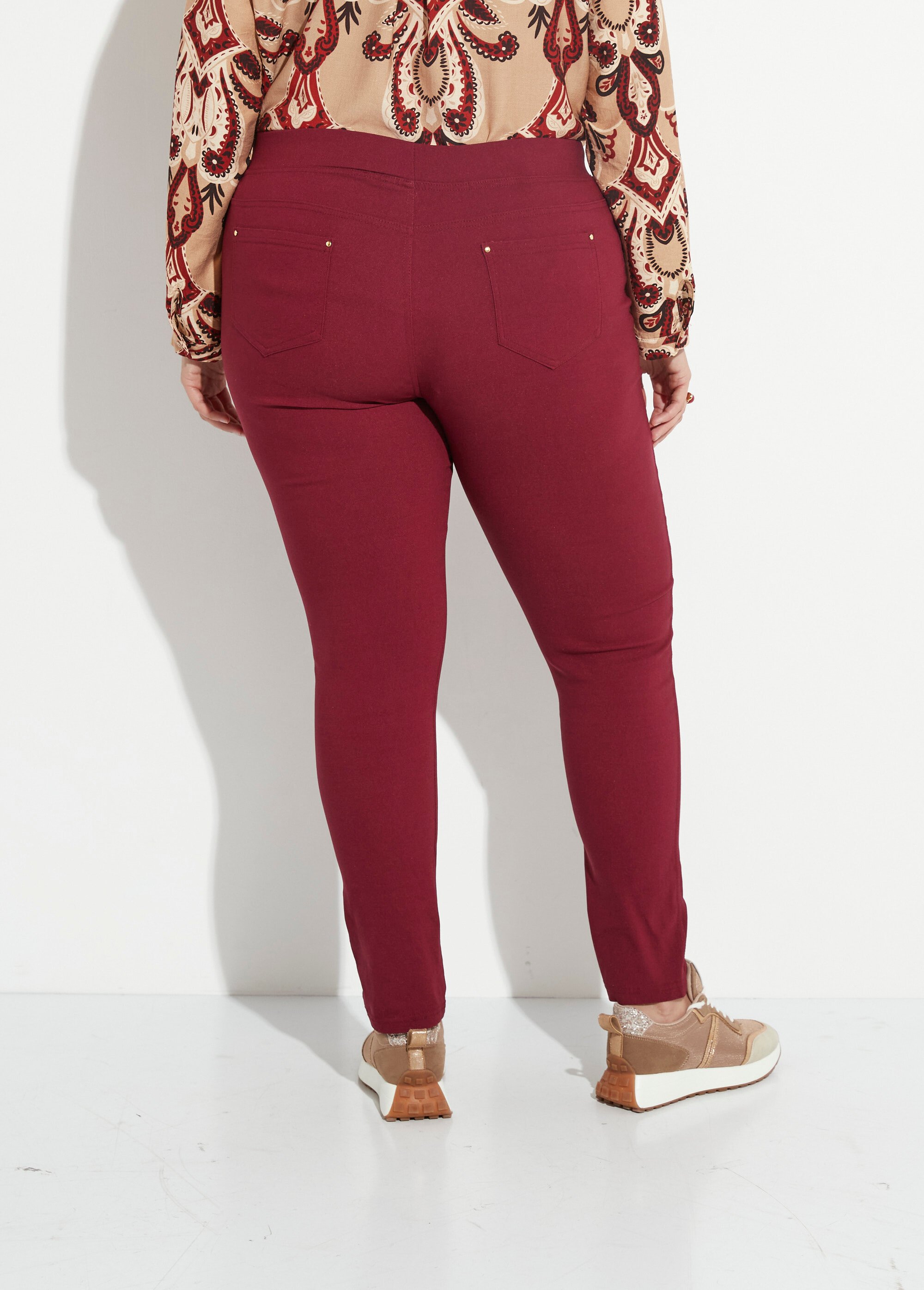 Pantalon extensible taille élastiquée Femme Grande Taille Rouge CHY-6502 DO1