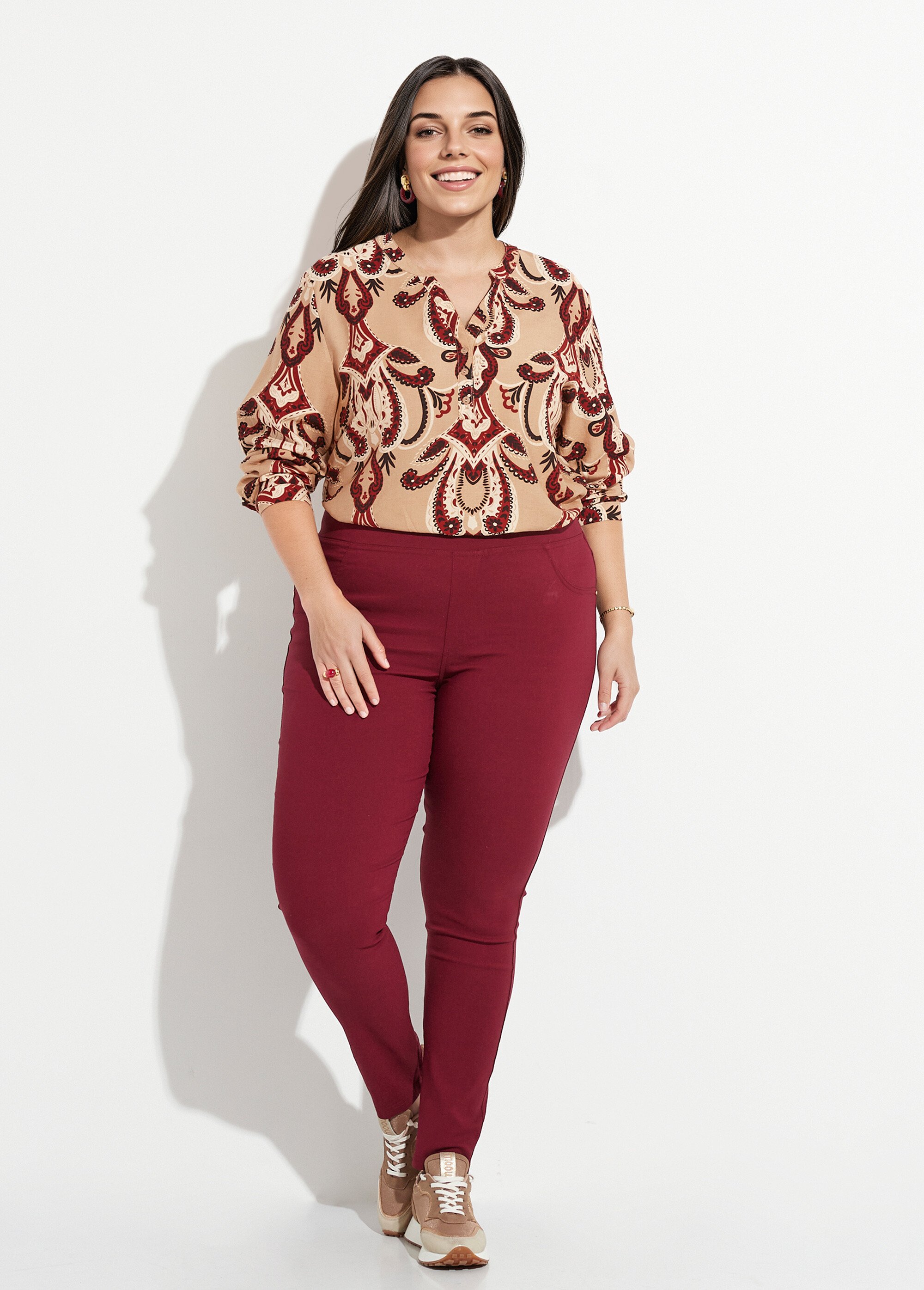 Pantalon extensible taille élastiquée Femme Grande Taille Rouge CHY-6502 SF1