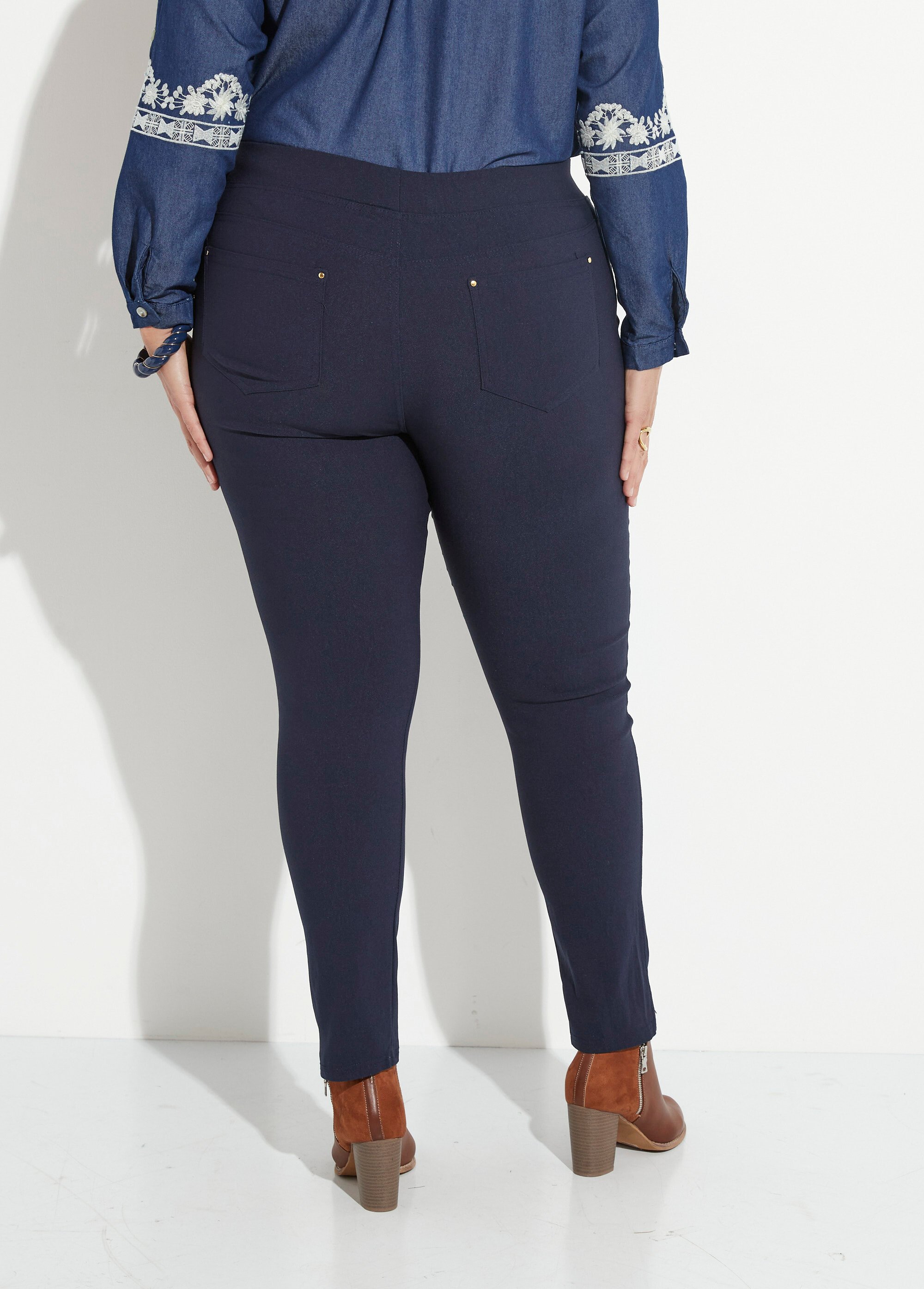 Pantalon extensible taille élastiquée Femme Grande Taille Bleu CHY-6502 DO1