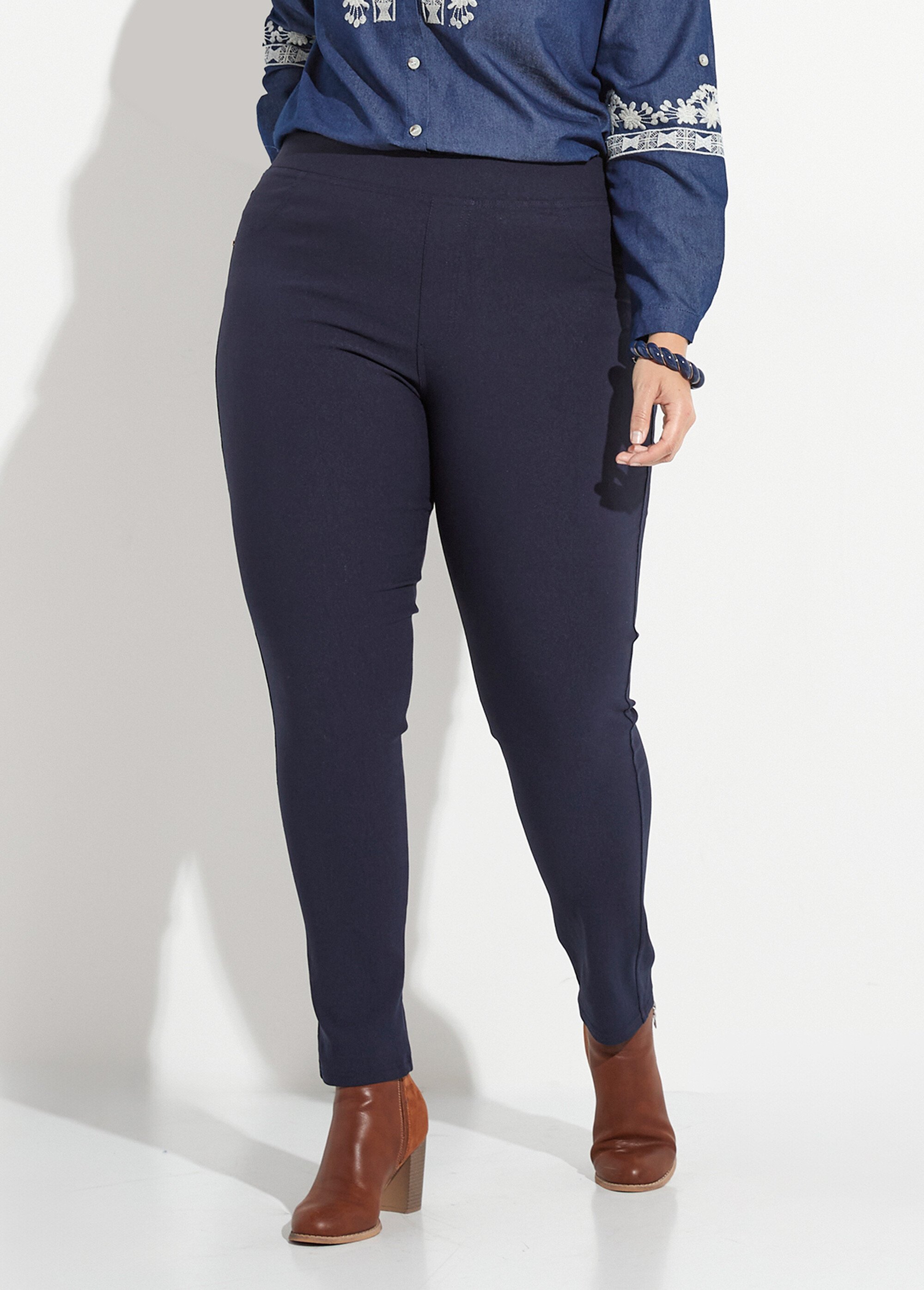 Pantalon extensible taille élastiquée Femme Grande Taille Bleu CHY-6502 FA1