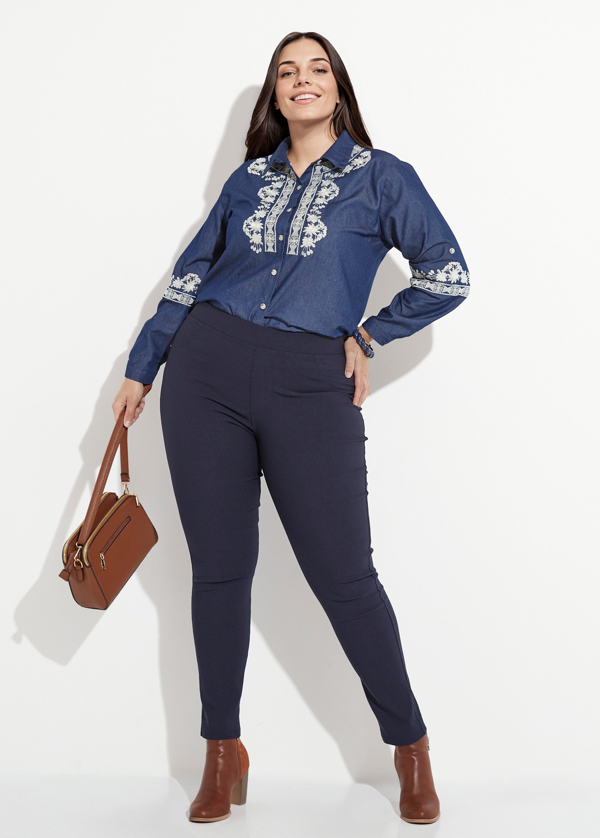 Pantalon extensible taille élastiquée Femme Grande Taille Bleu CHY-6502 MV1