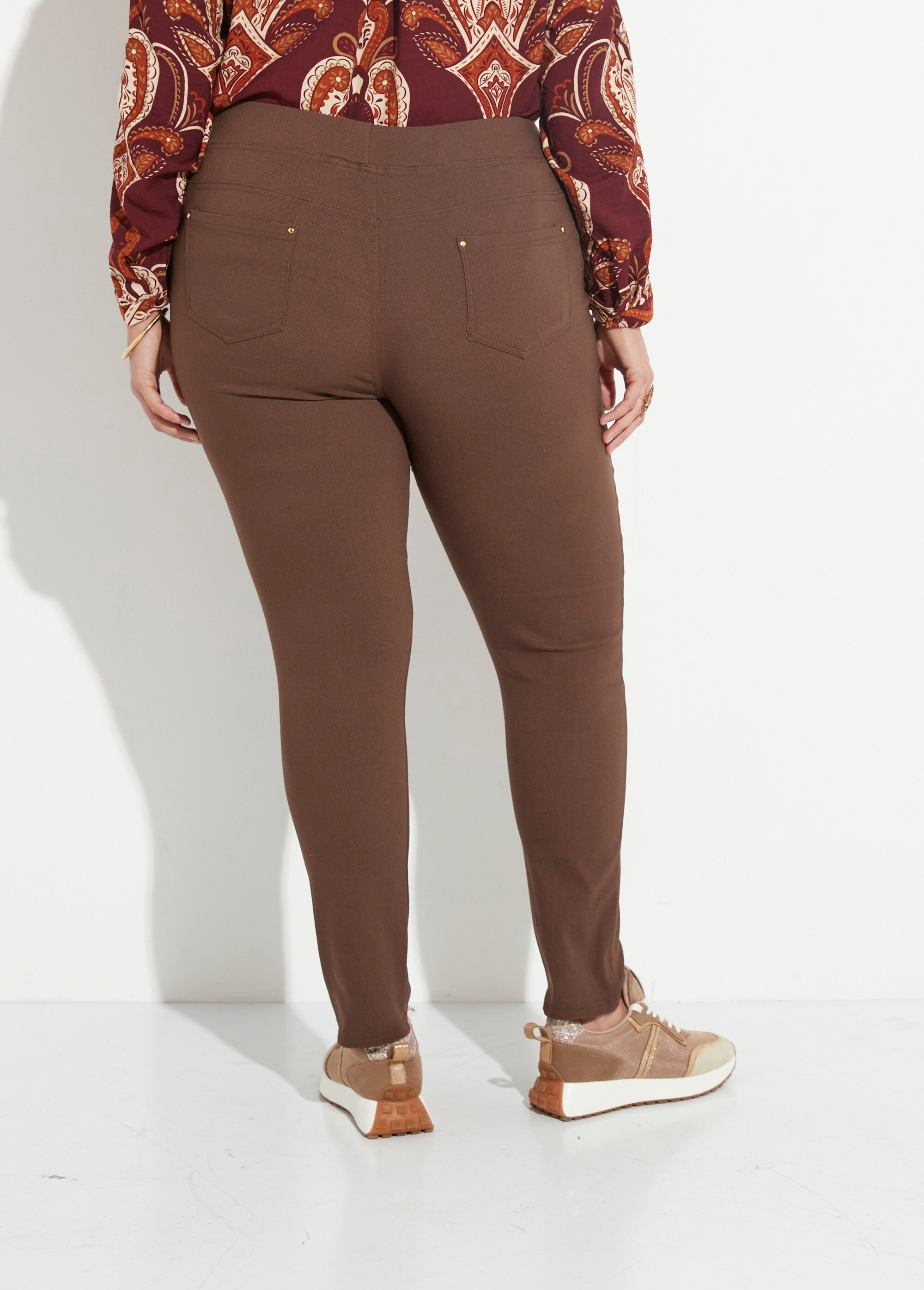 Pantalon extensible taille élastiquée Femme Grande Taille Marron CHY-6502 DO1