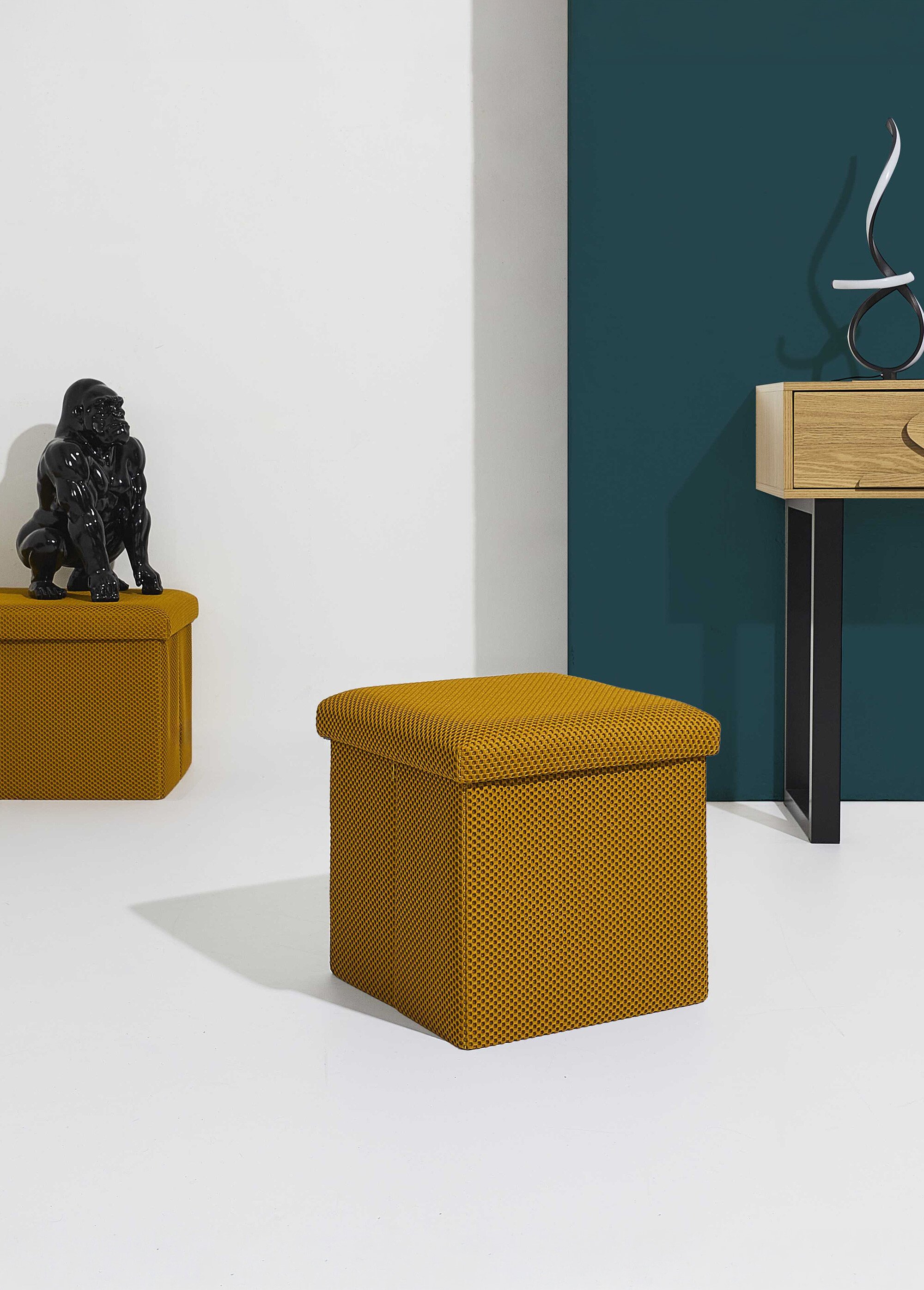 Pouf coffre pliable carré en mesh ATOME JAUNE CMP-HD0504 SI1
