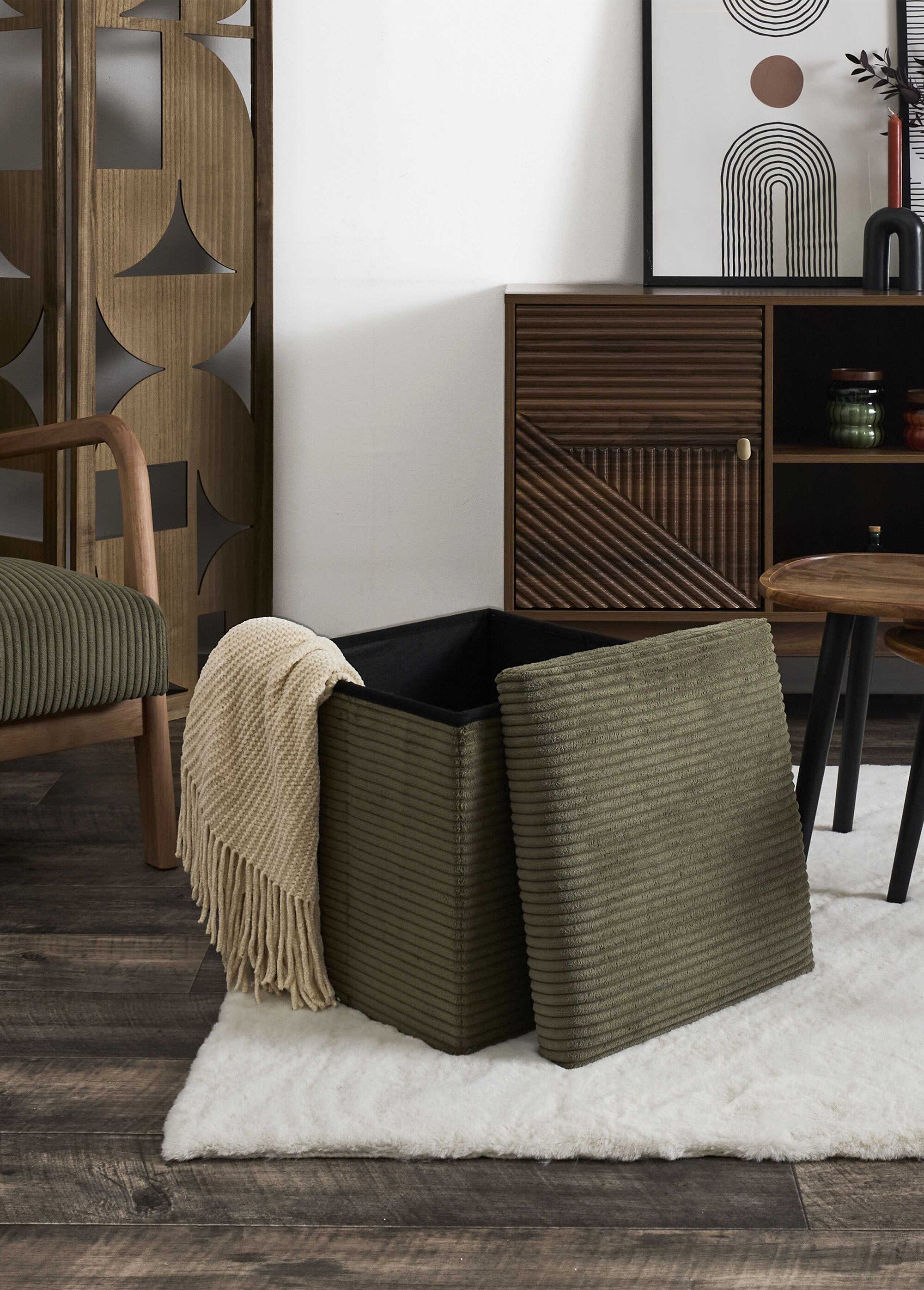 Pouf coffre pliable carré velours SCOTT VERT CMP-HD0534 SI1
