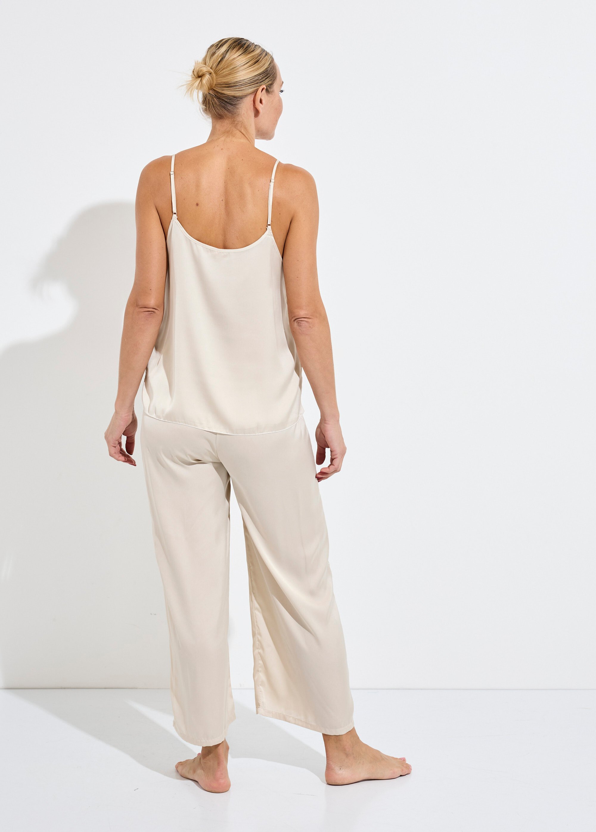 Pyjama long en satin avec caraco Femme Beige SUNPJ-363 DO1