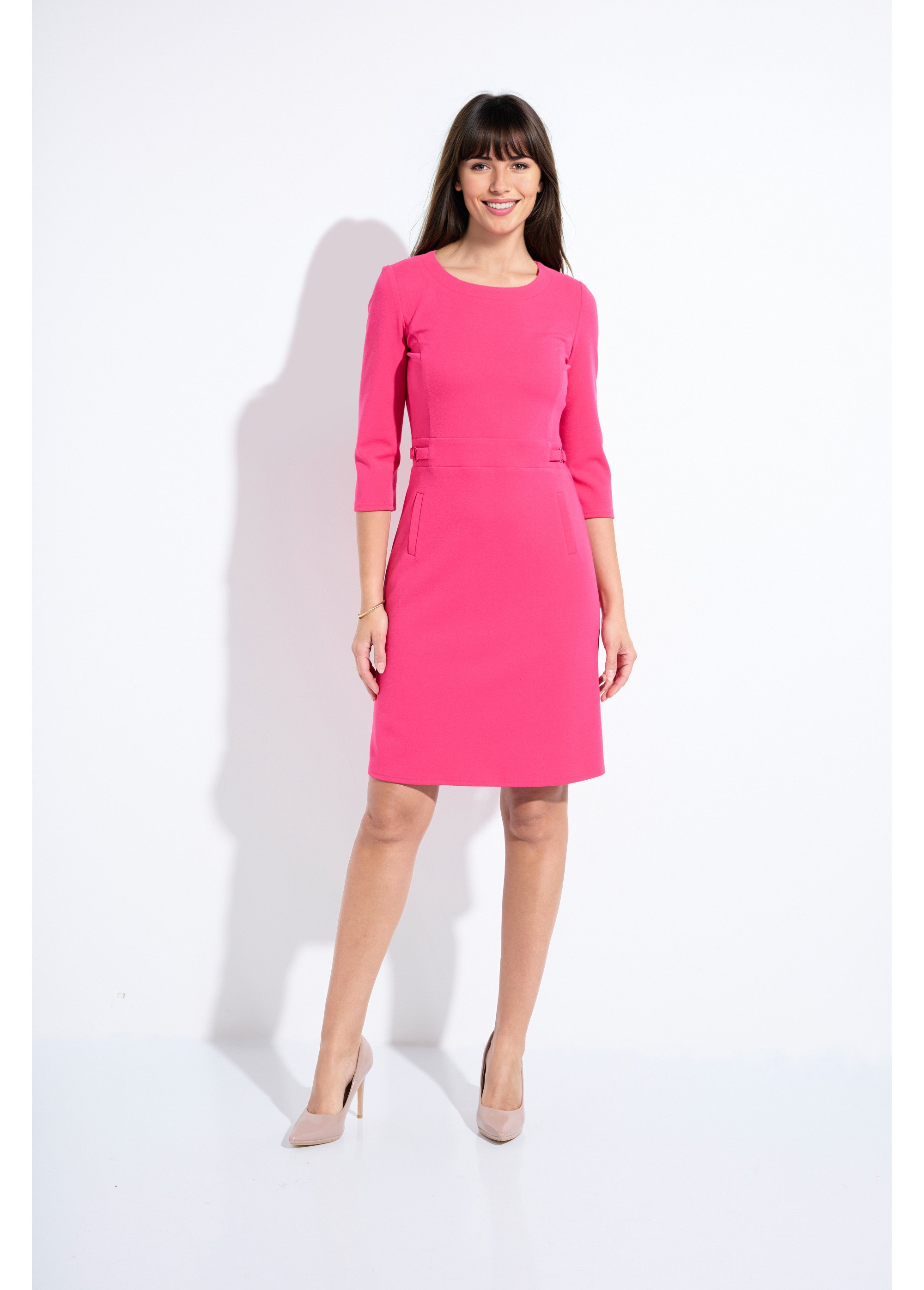 Robe droite manches 3/4 maille souple Femme Rose HODILE FA1
